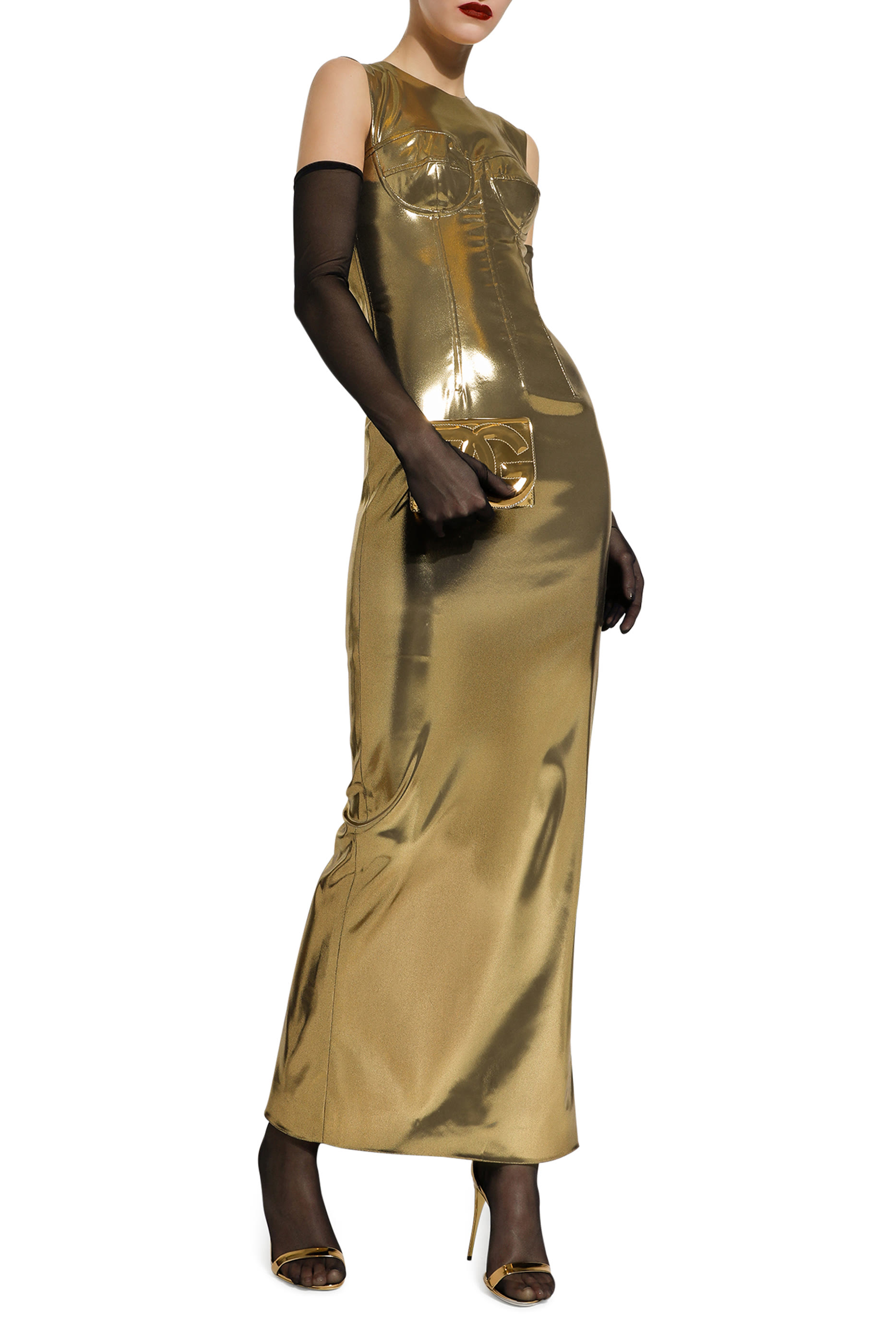 Foiled Satin Corset Maxi Dress