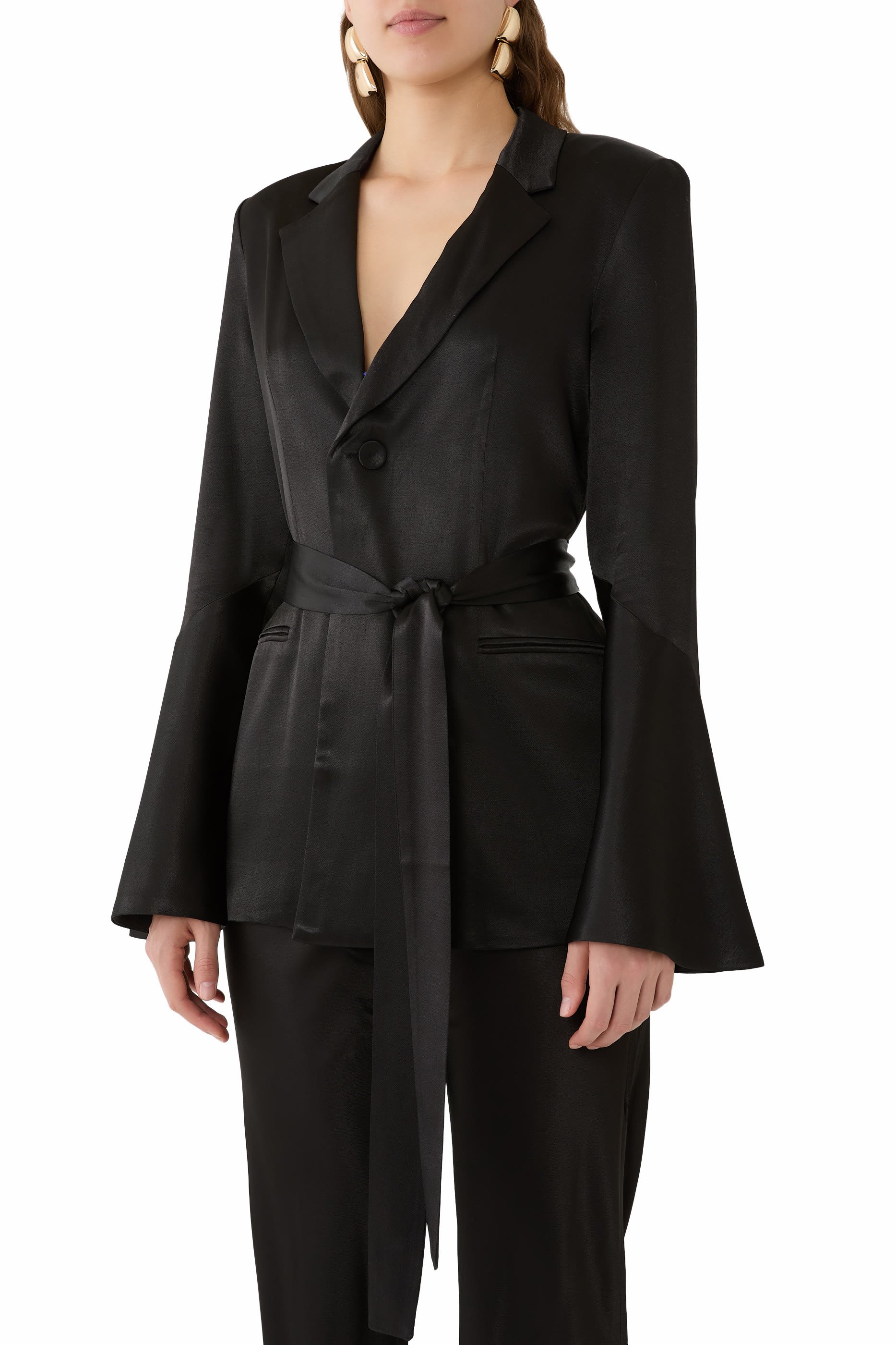 La Lune Flared Sleeves Belted Blazer