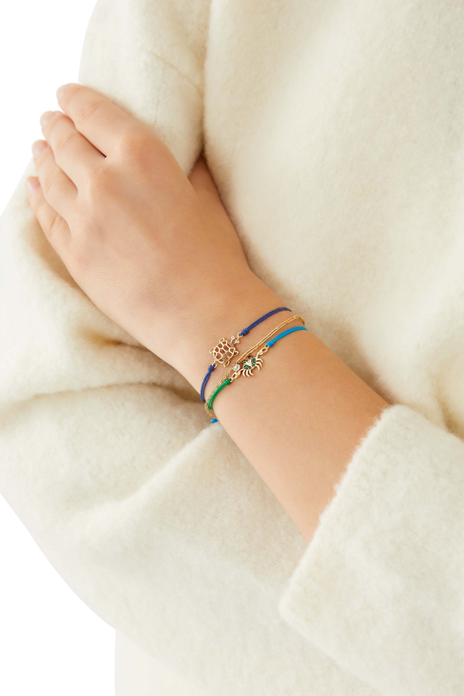 Crab Thread Bracelet, 9k Yellow Gold with Diamond & Tsavorite