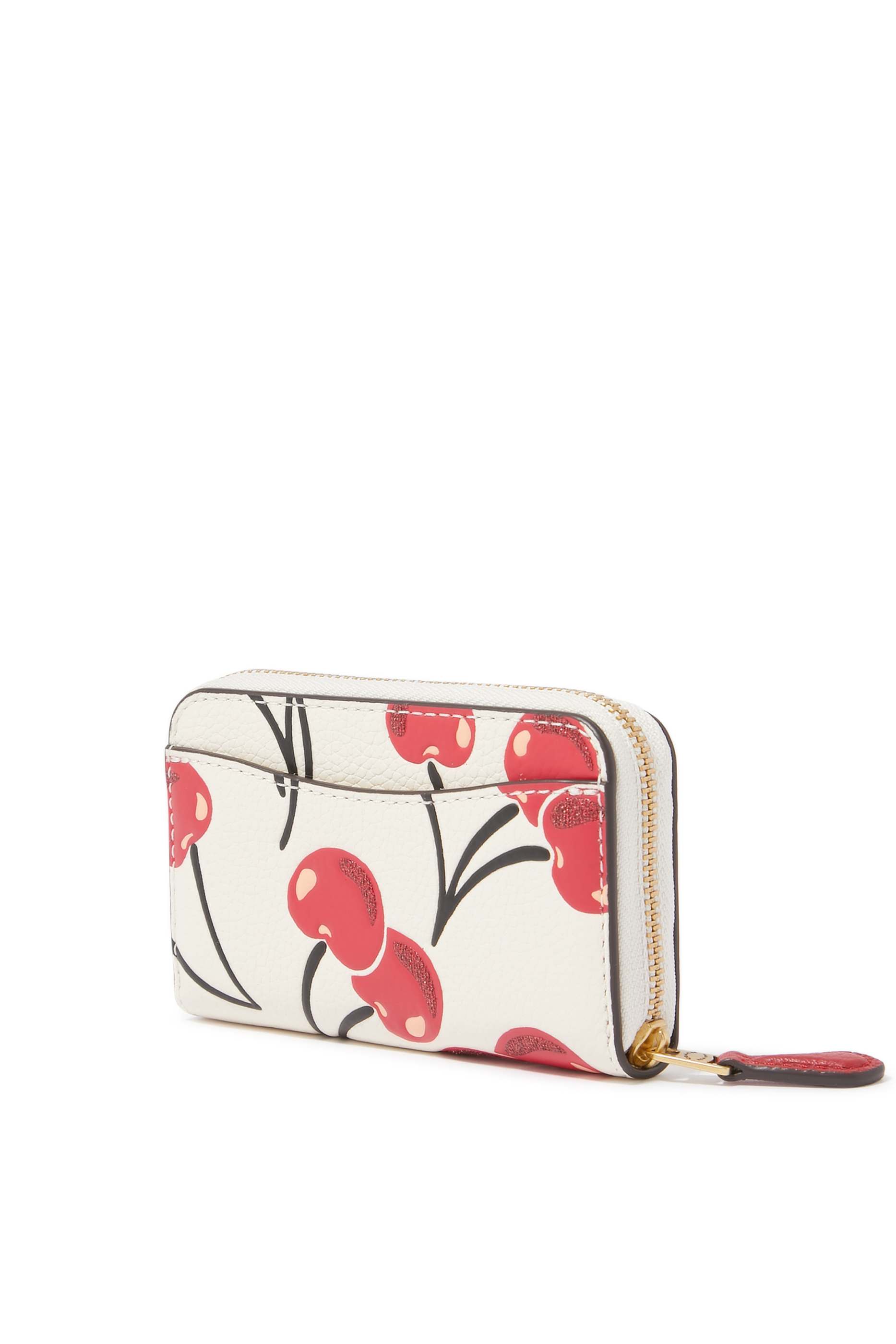 Cherry Printed Small Zip-Around Leather Card Case