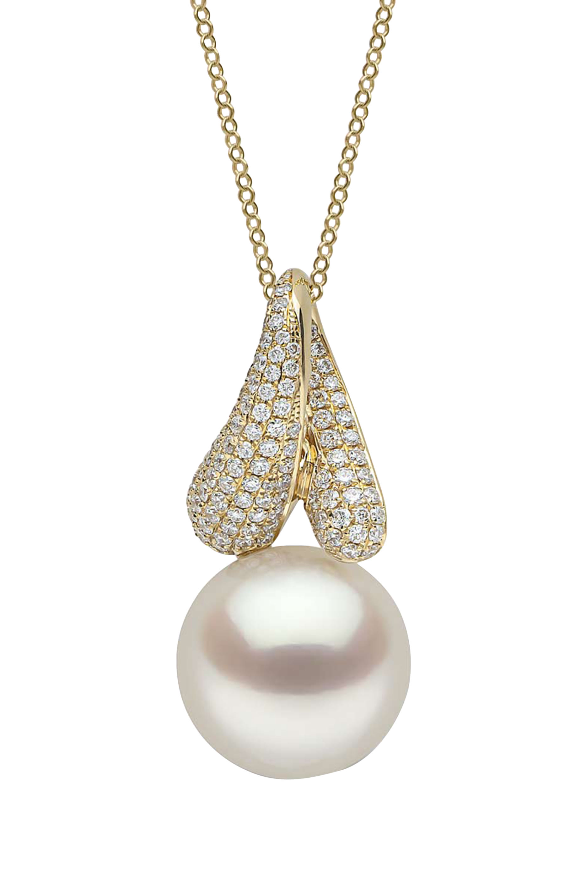 Jazz Twist Pendant, 18K Yellow Gold with South Sea Pearl & Diamonds