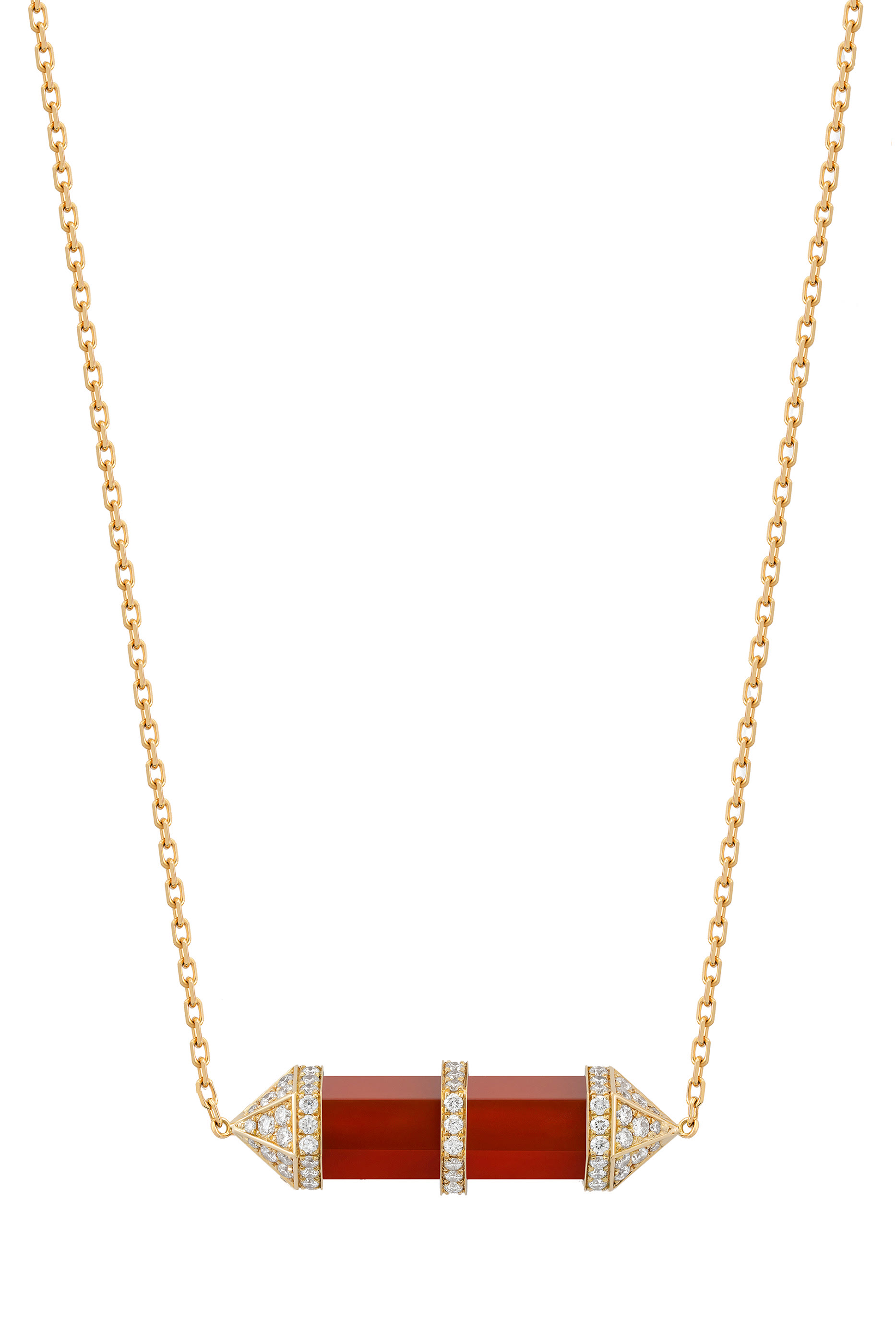 Chakra Necklace, 18k Yellow Gold, Red Carnelian & Diamonds