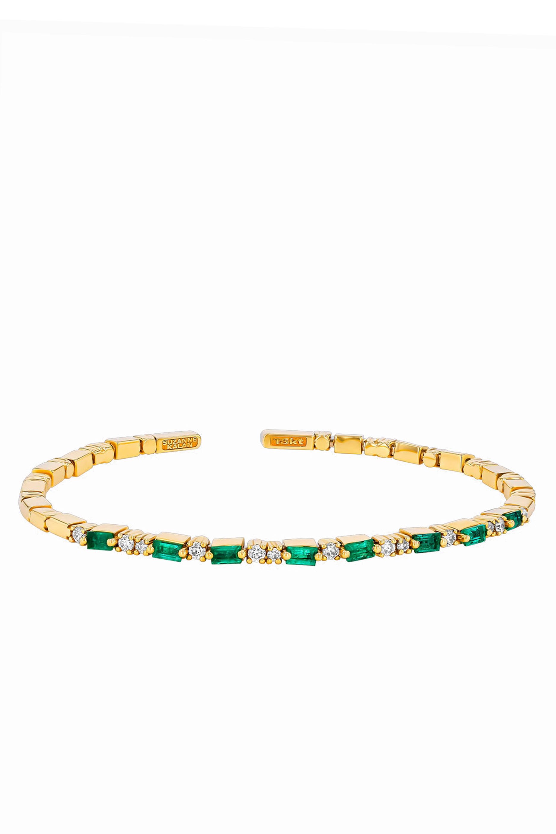 Uneven Bracelet, 18k Gold with Emeralds & Diamonds