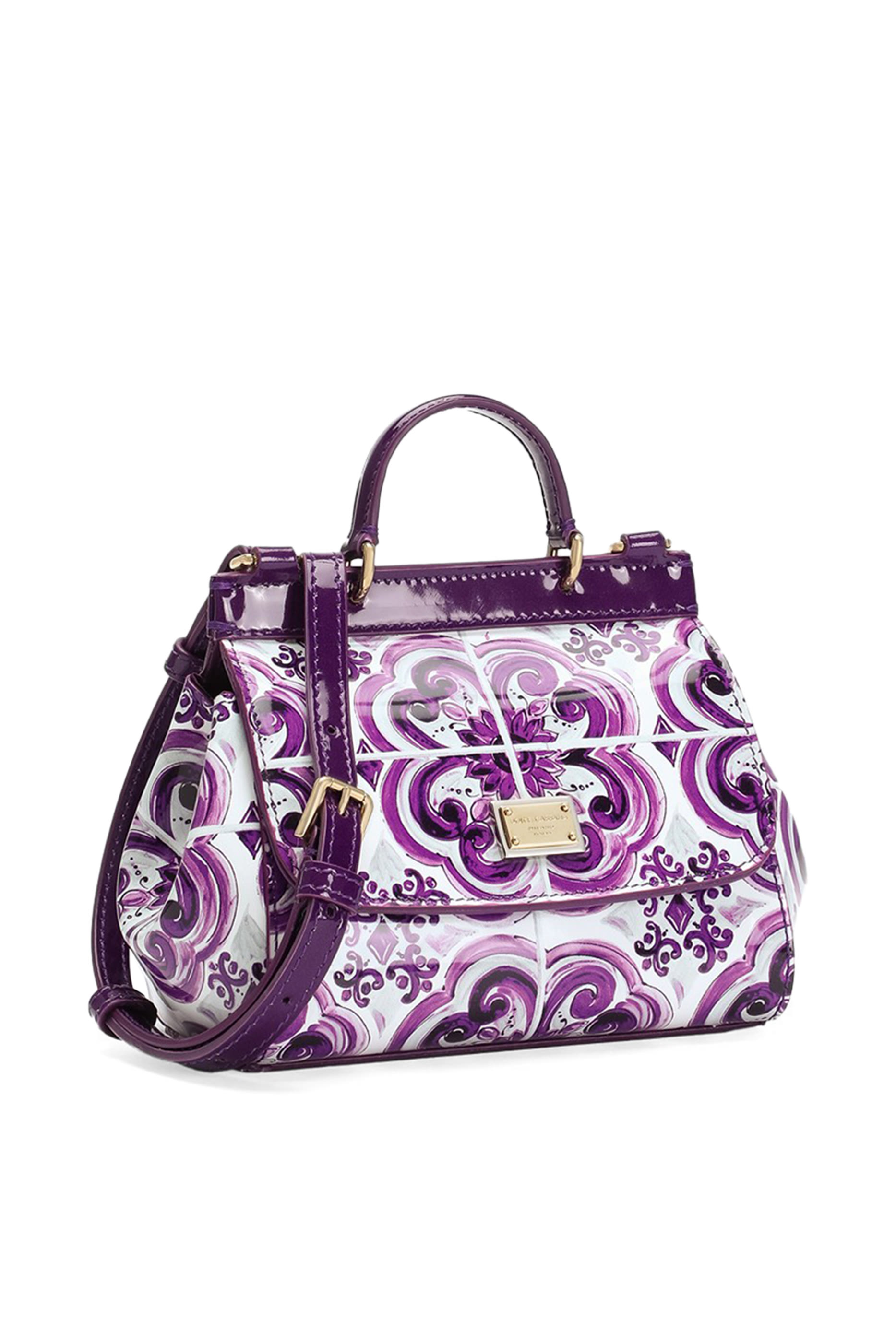 Kids Majolica-Print Sicily Handbag in Polished Calfskin