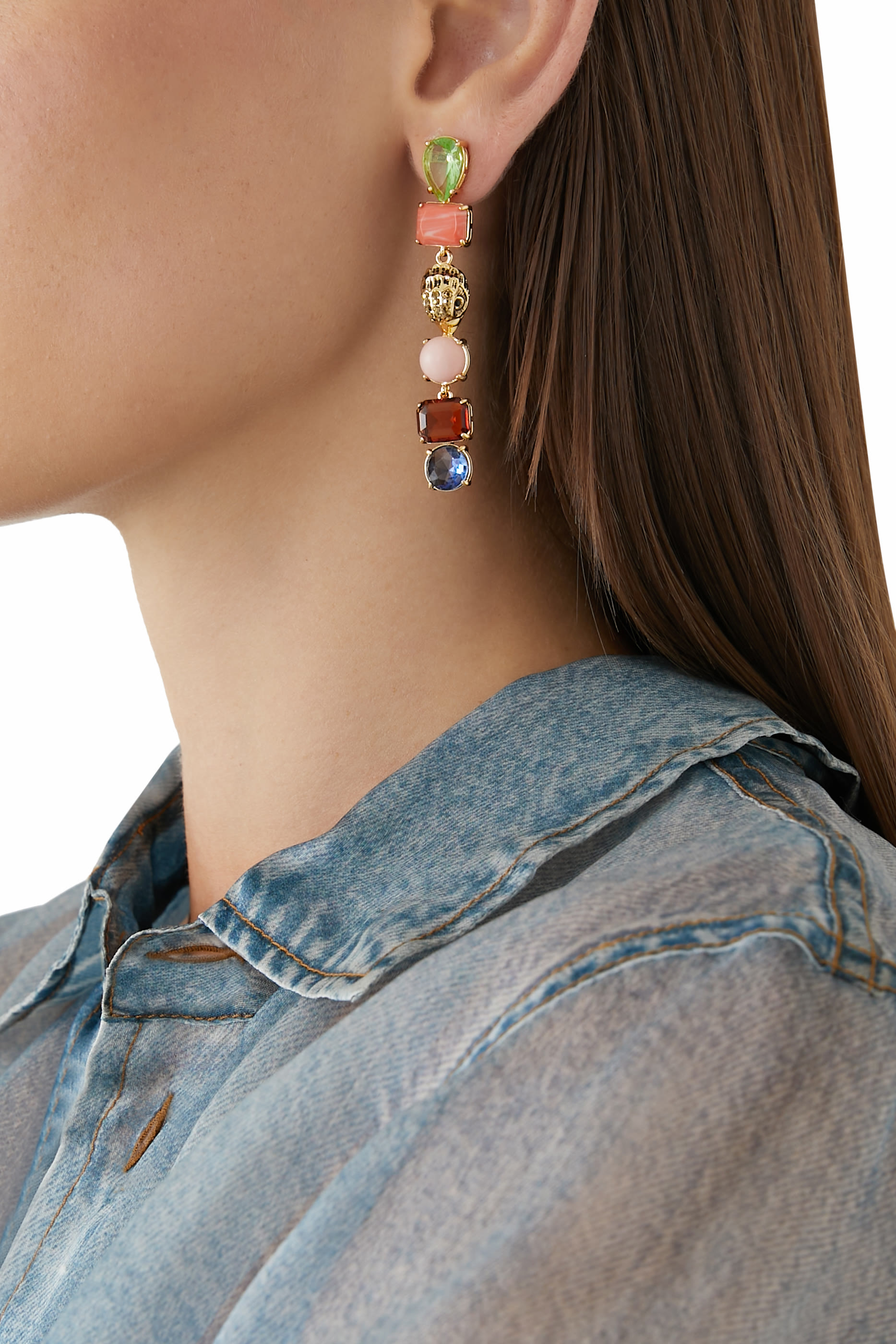 Mixed Gem Linear Earrings