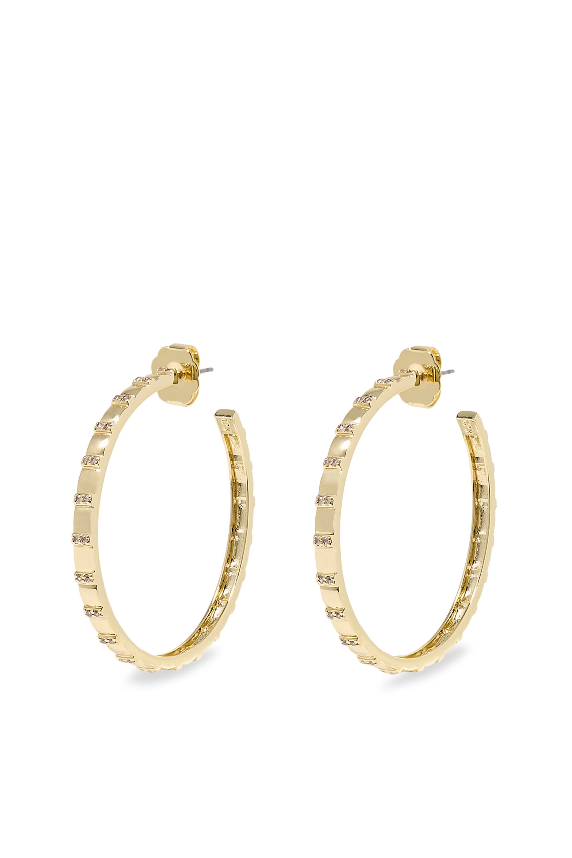 Textured Gold Hoops with CZ Accents, Gold-Plated Brass