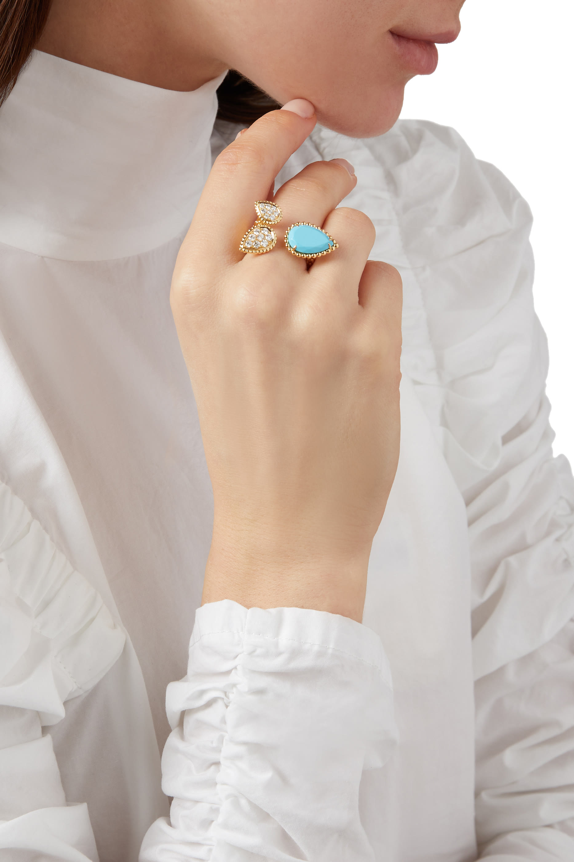 Serpent Boh&egrave;me Triple Motif Diamond Ring, 18k Yellow Gold With Turquoise & Diamonds