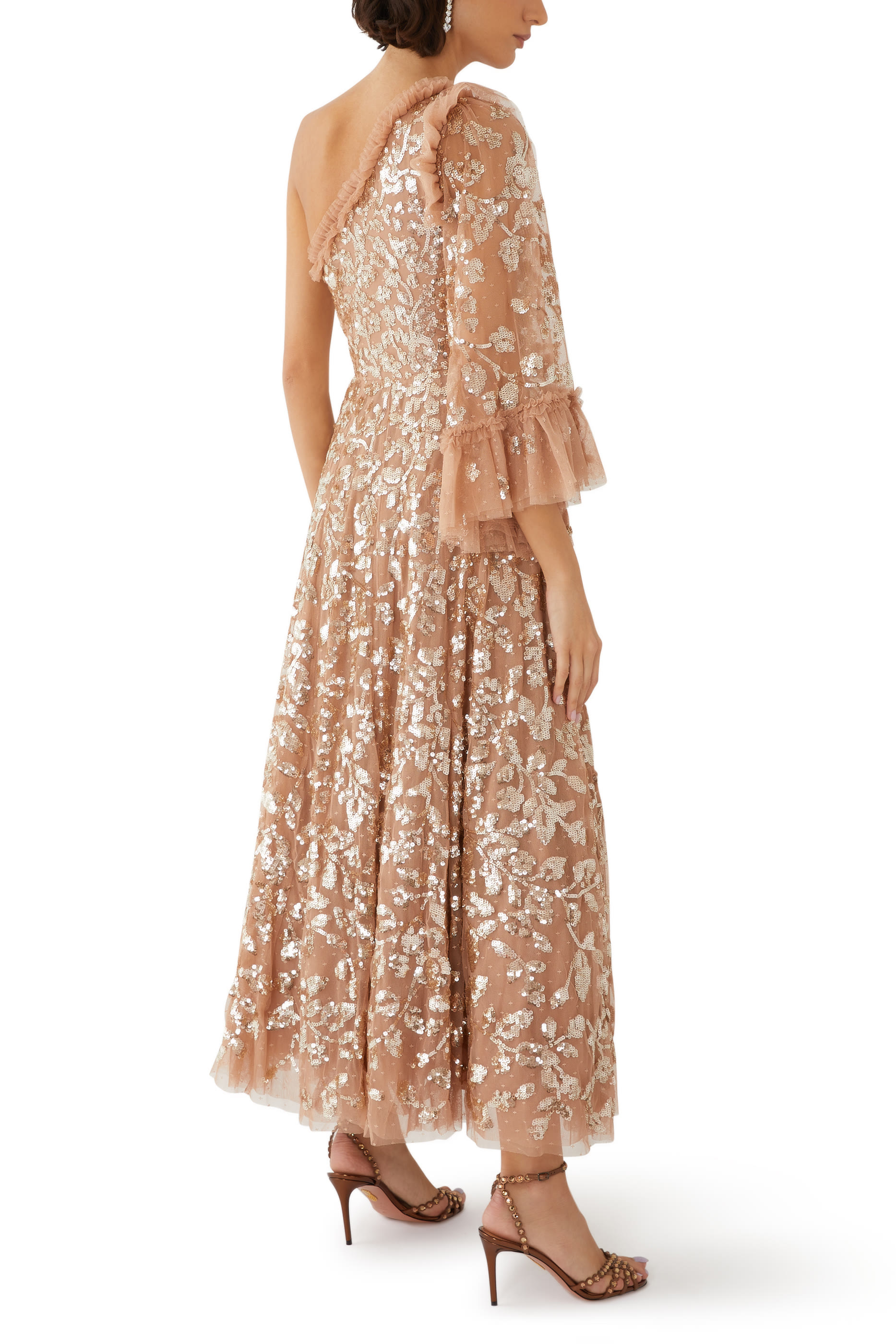 Falling Leaves One-Shoulder Ankle Gown