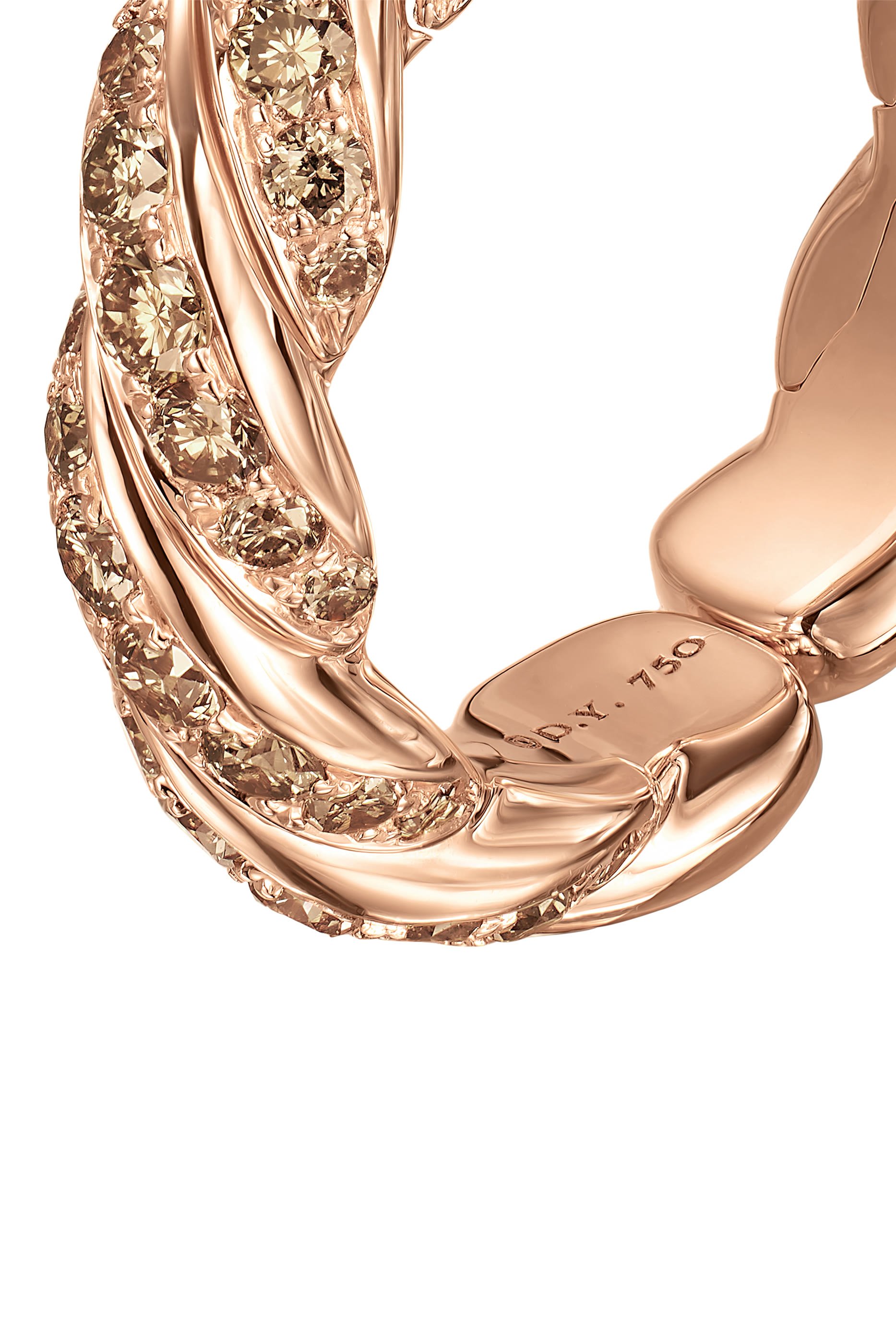 Sculpted Cable Flex Band Ring, 18k Rose Gold & Cognac Diamonds