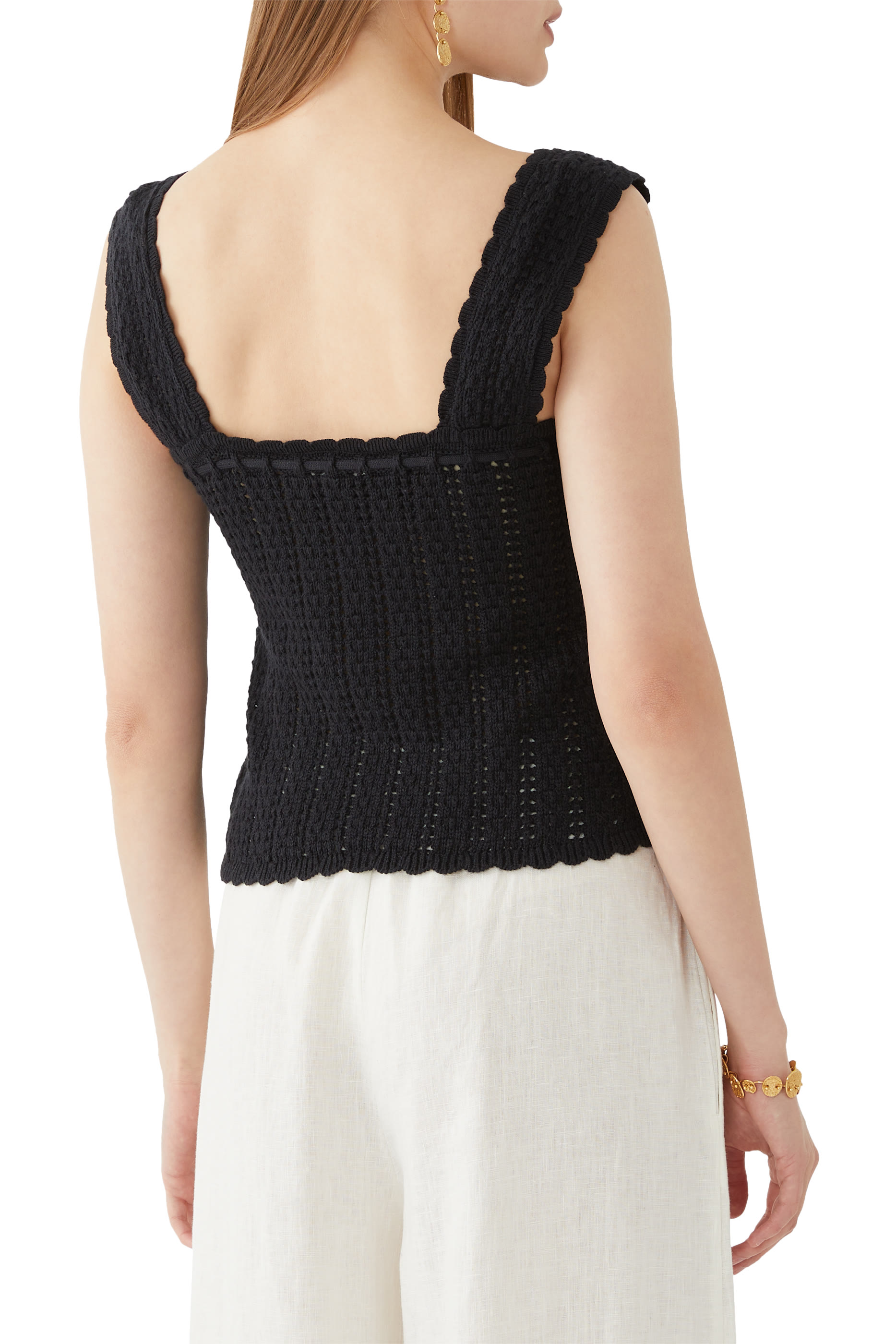 Pointelle Scalloped Shoulder Cami Top