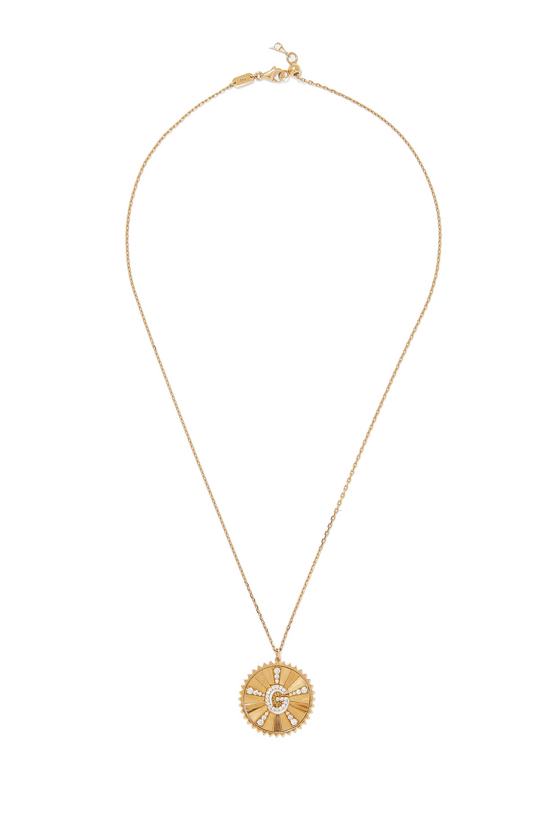 Letter G Coin Necklace, 18K Gold & Diamond