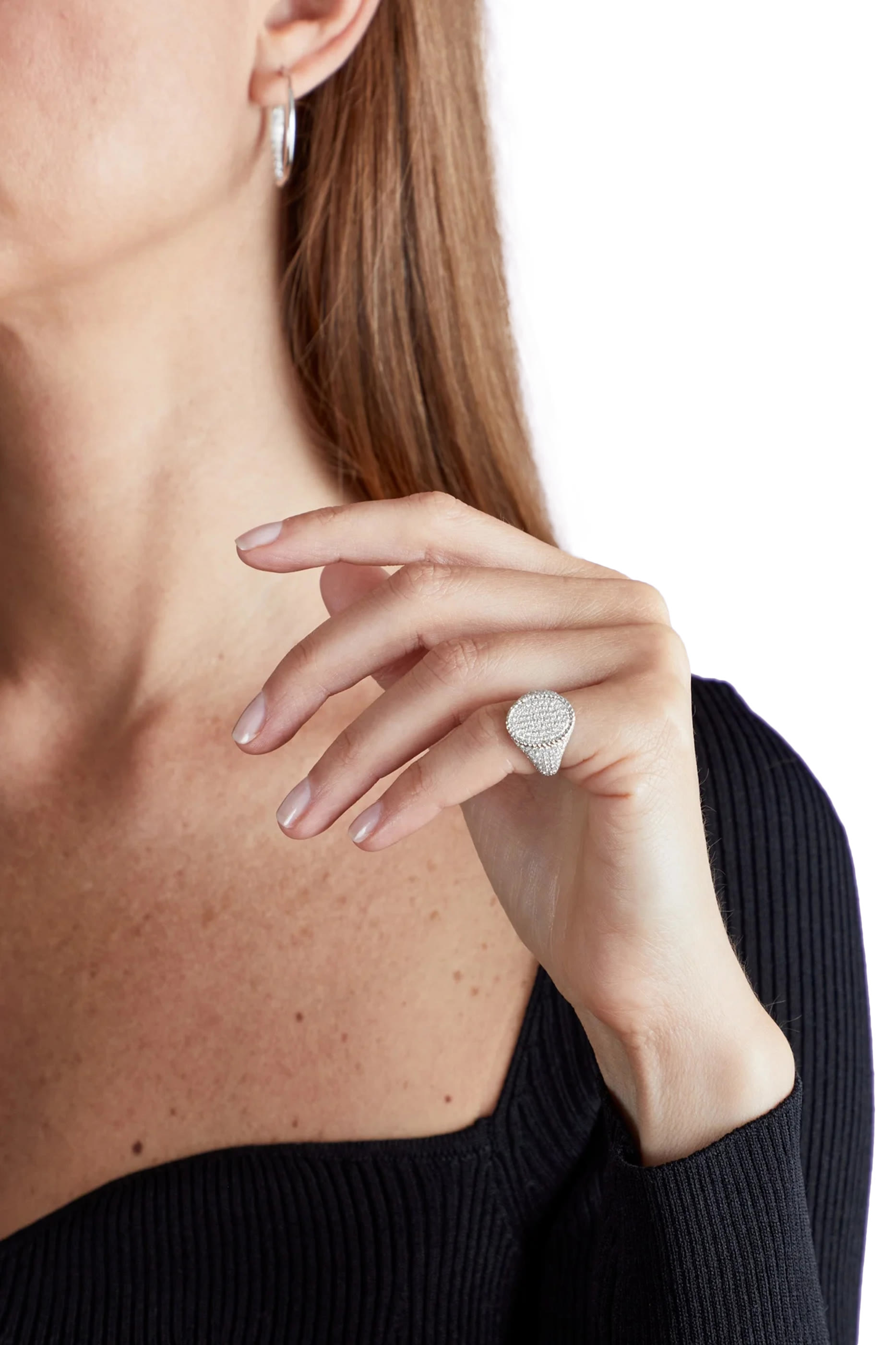 Chevalieres Signet Ring, 18k White Gold & Diamonds