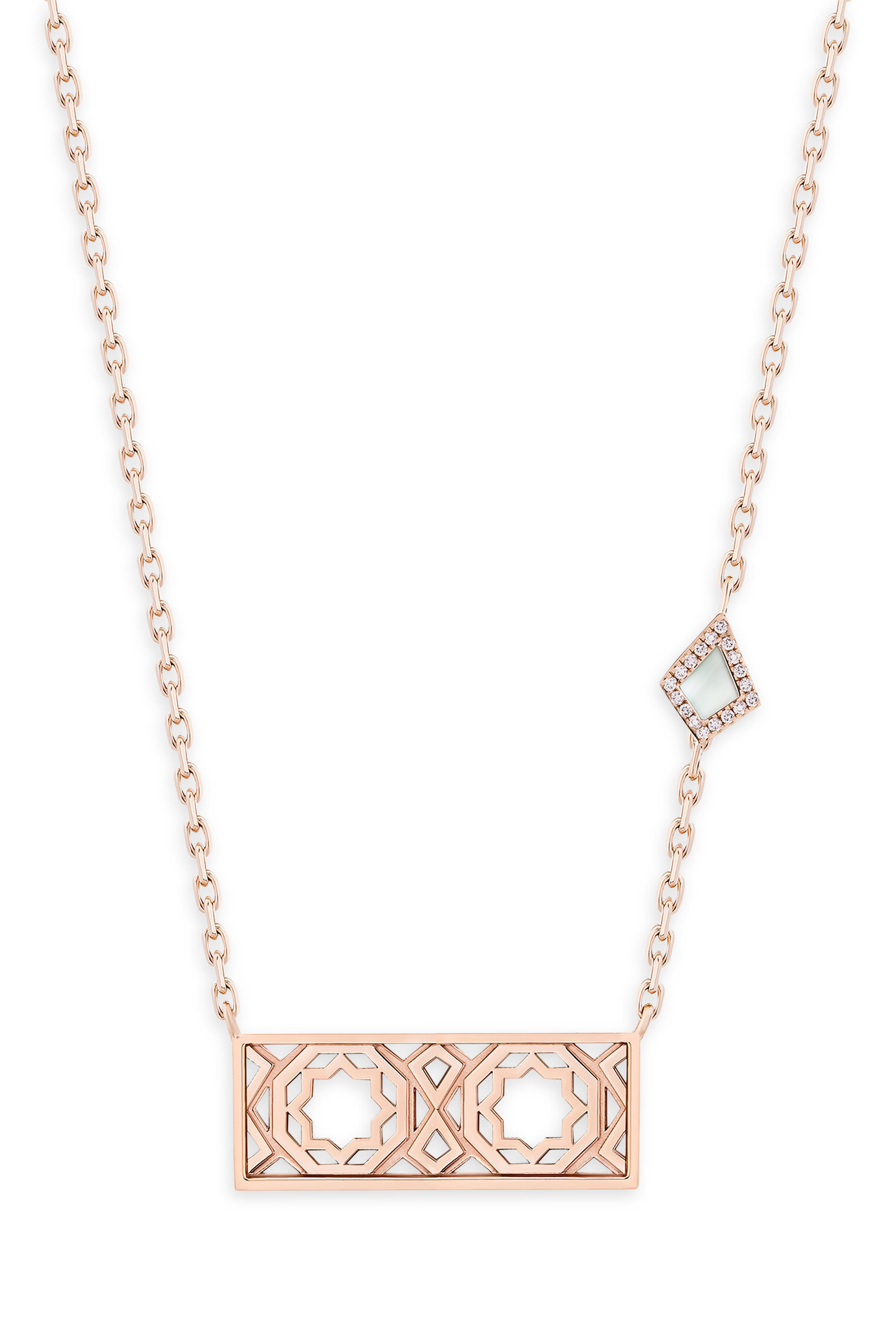 Oud Turath Small Necklace, 18k Rose Gold & Diamonds, Mother of Pearl