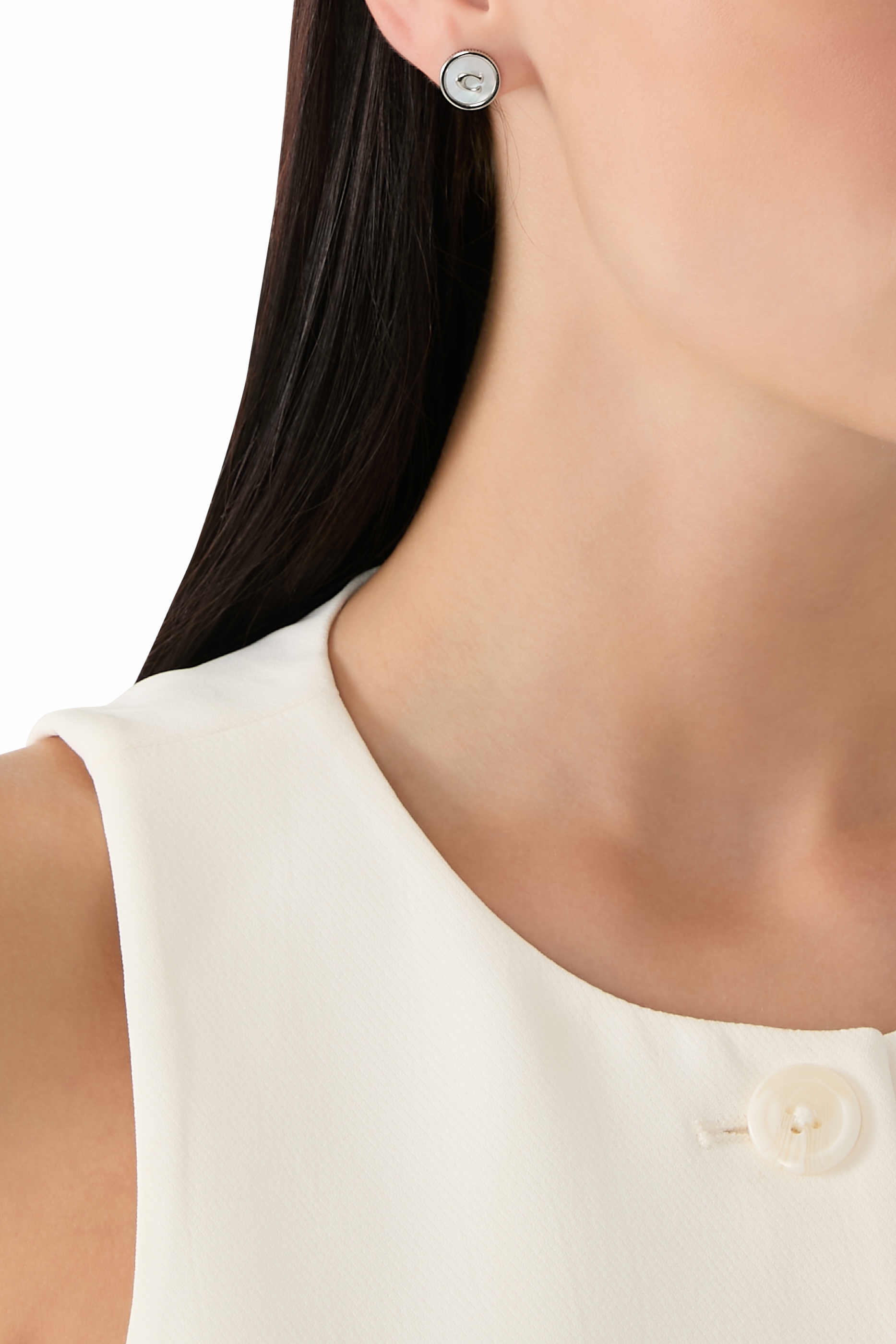 Mother Of Pearl Signature Coin Stud Earrings