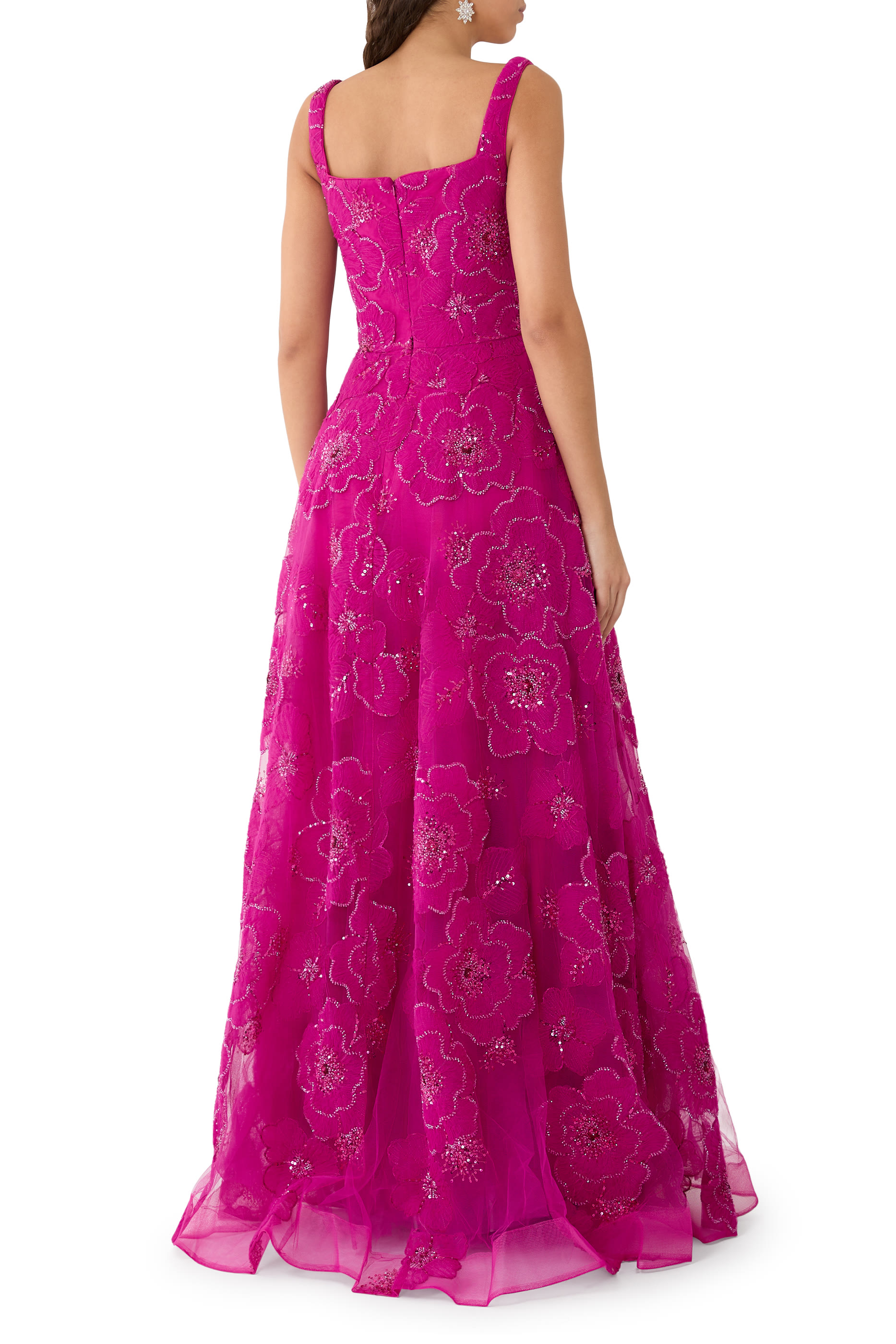 Floral Embellished Square Neck A-Line Gown
