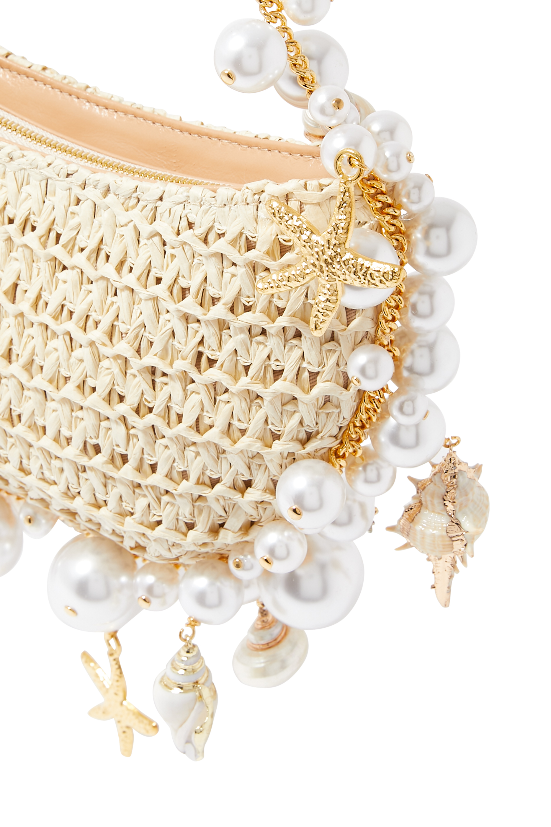 Cluster Shell Raffia Clutch