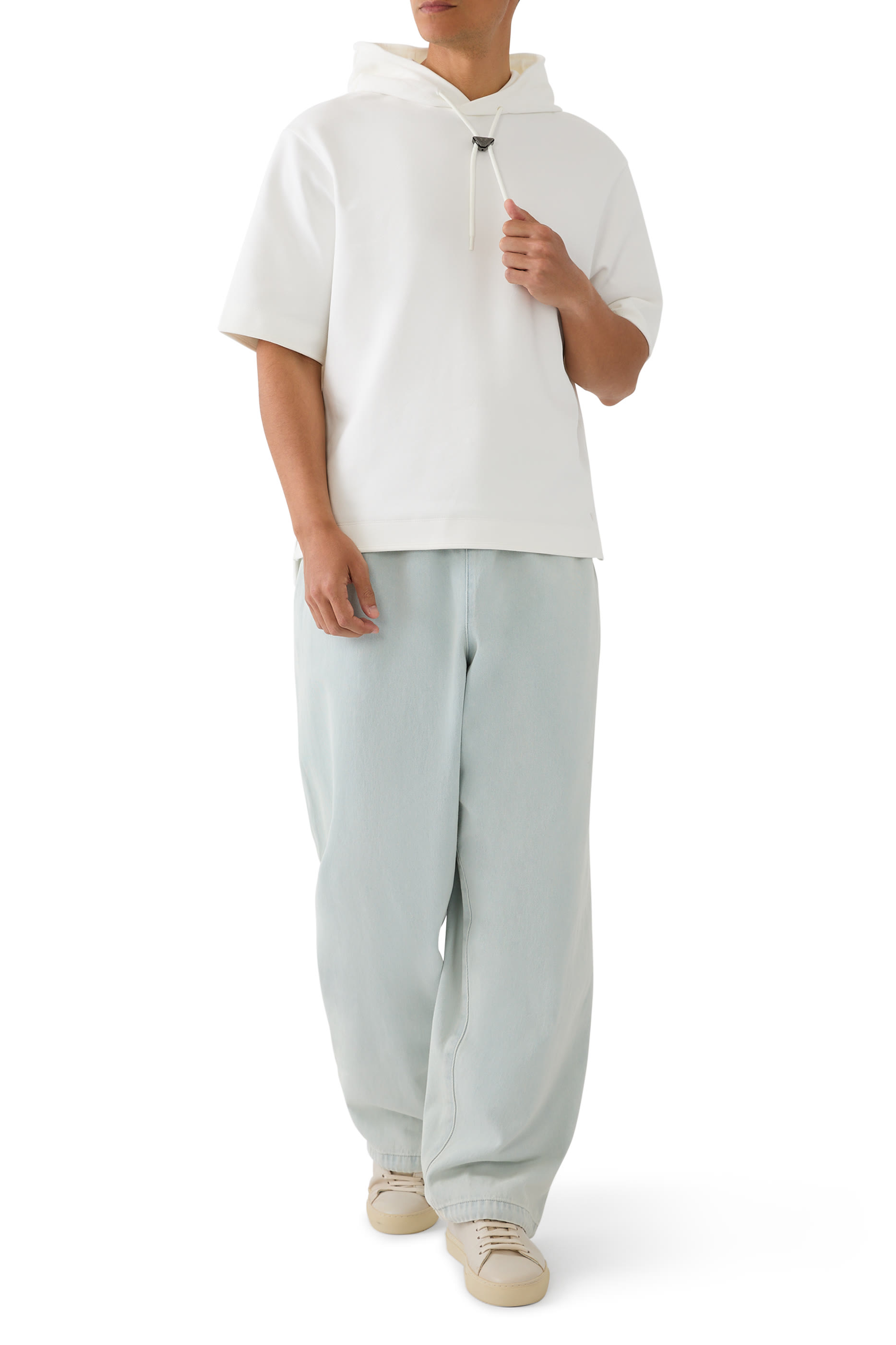 Short-Sleeved Oversized Jersey Hooded Sweatshirt