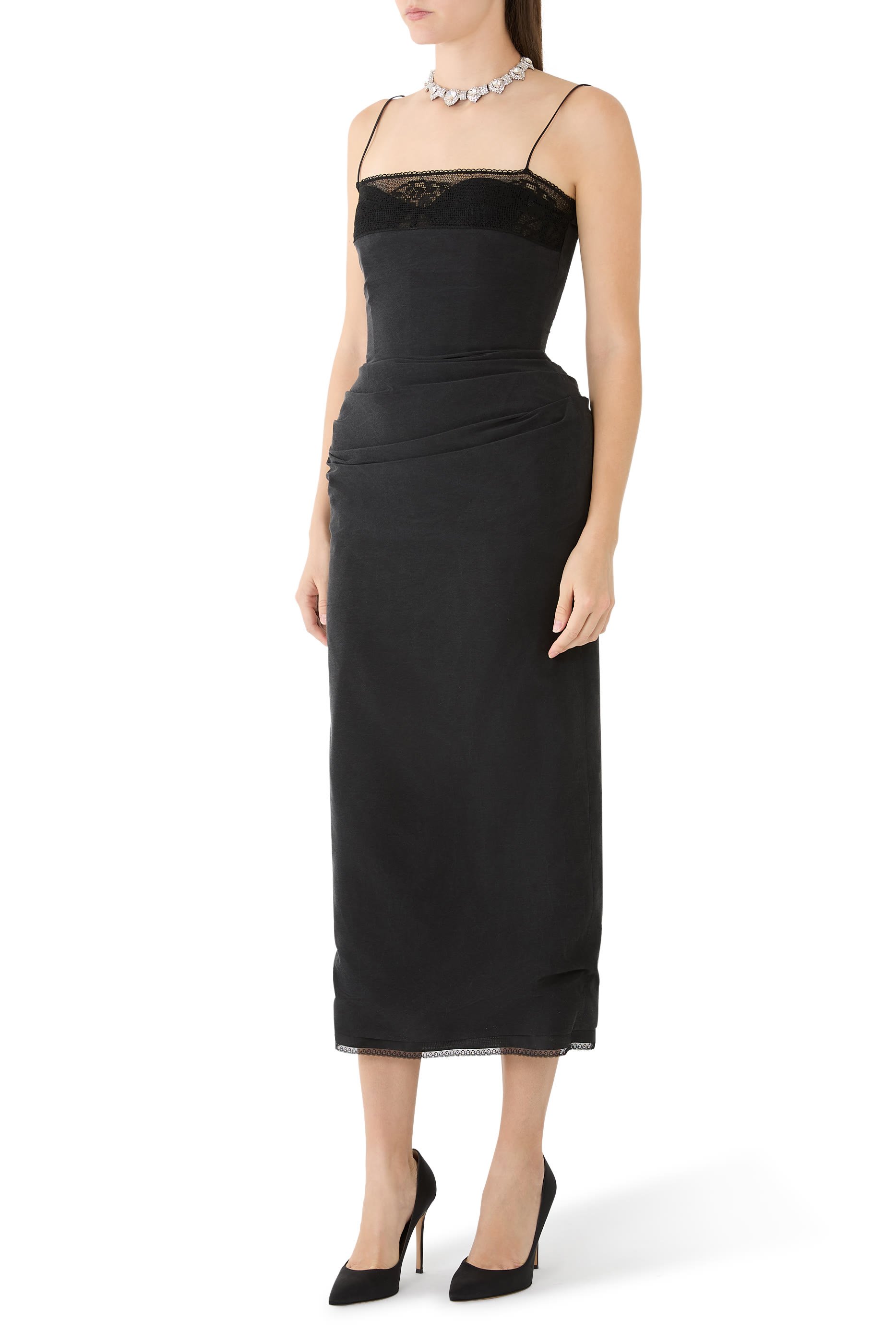  Midi Corset Dress with Lace Neckline