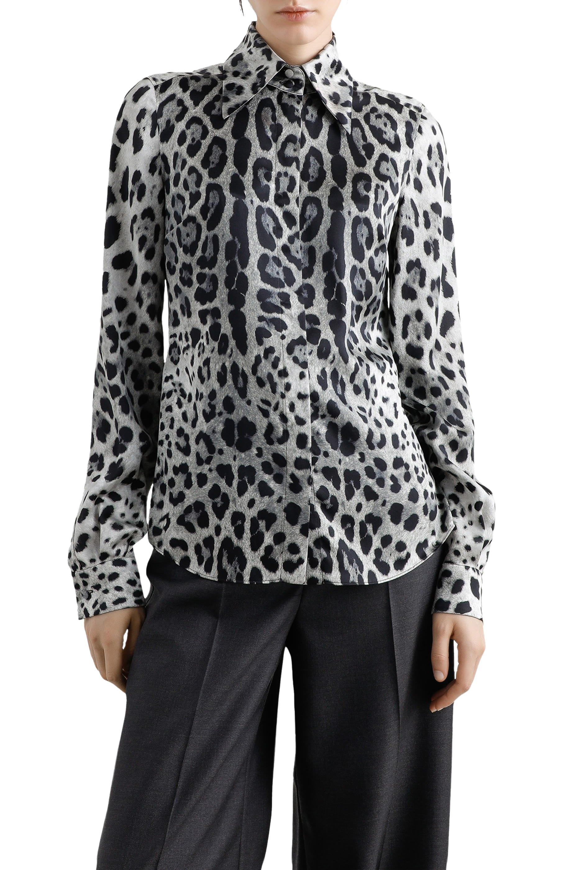 Leopard-Print Silk Satin Shirt