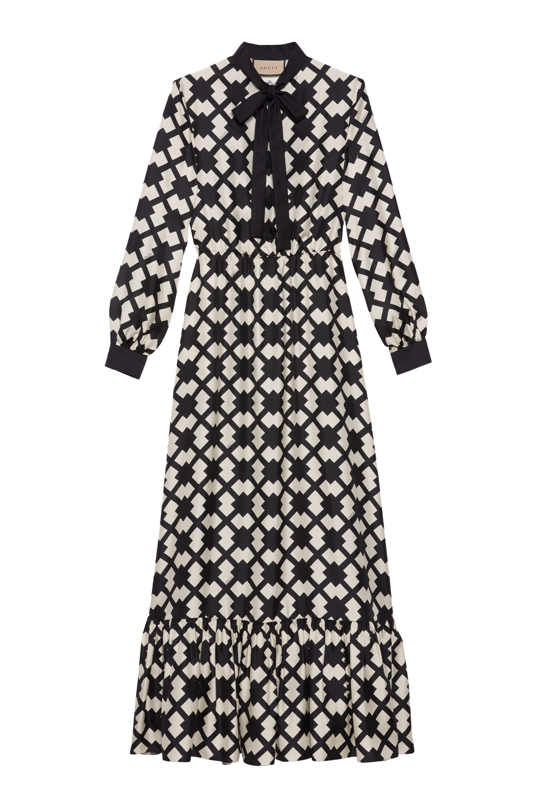 Rhombus Tile Print Silk Dress