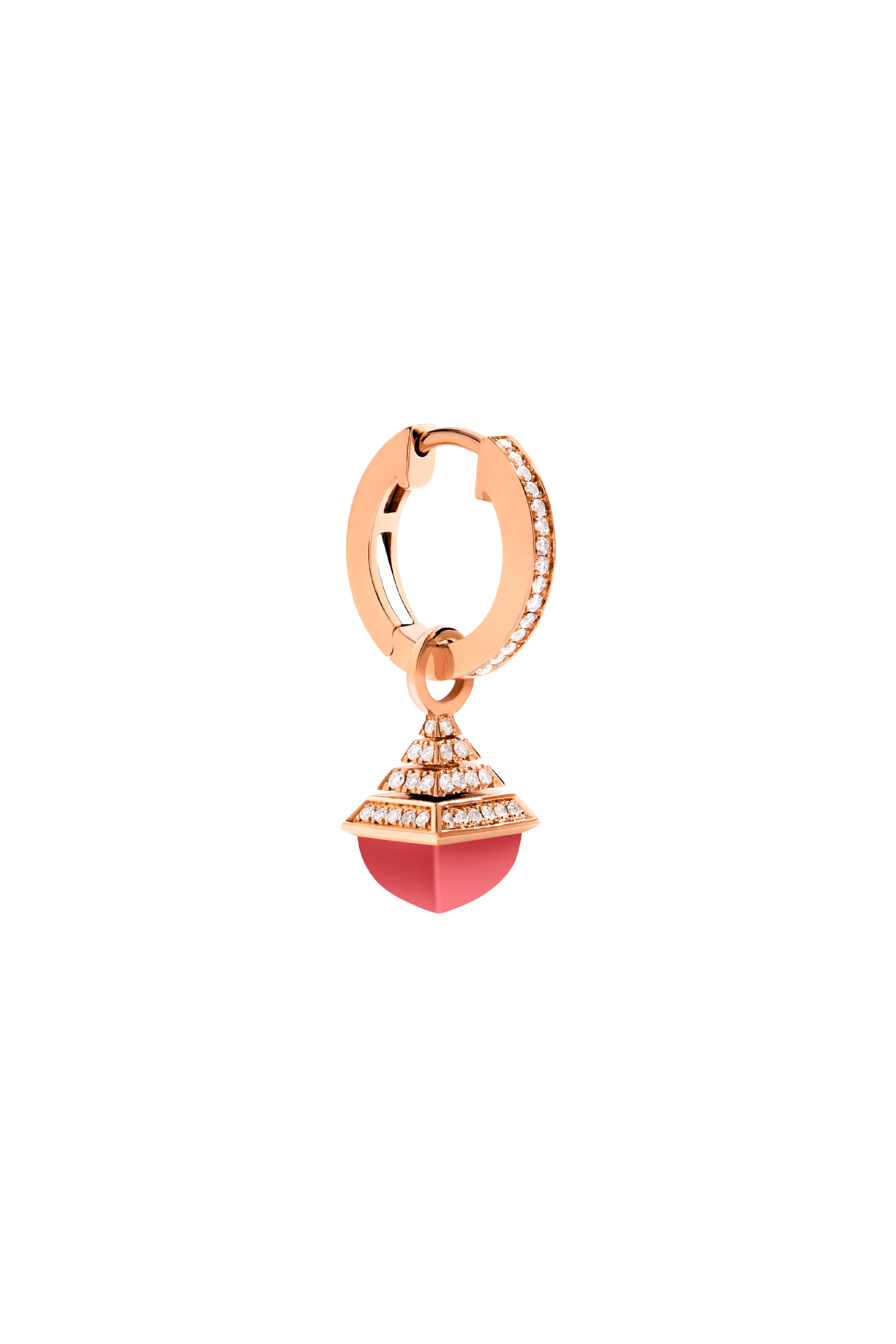 Cleo Rev Mini Drop Earrings, 18k Rose Gold with Diamonds & Pink Coral