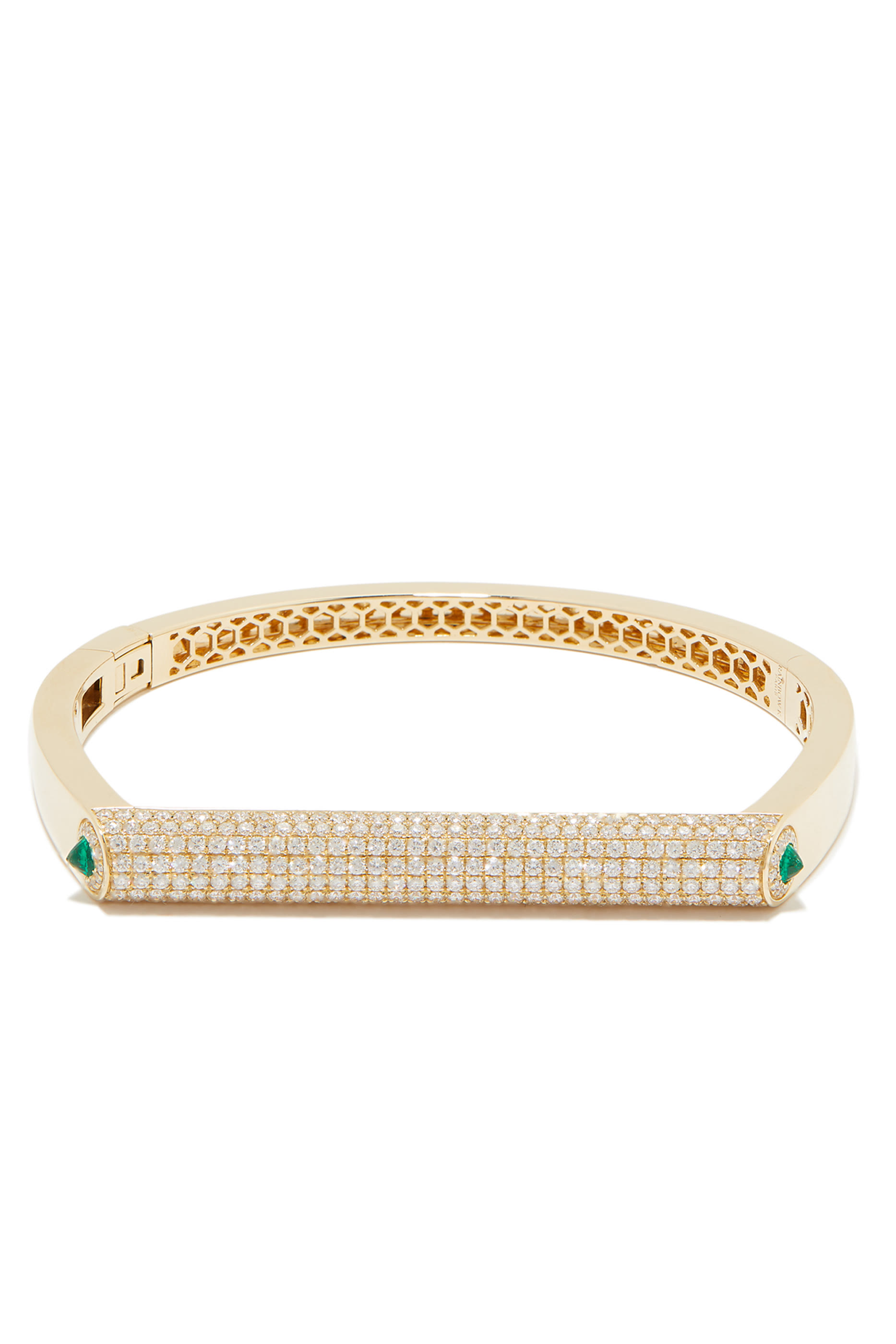 Grace Bangle, 14k Yellow Gold with Diamonds & Emeralds