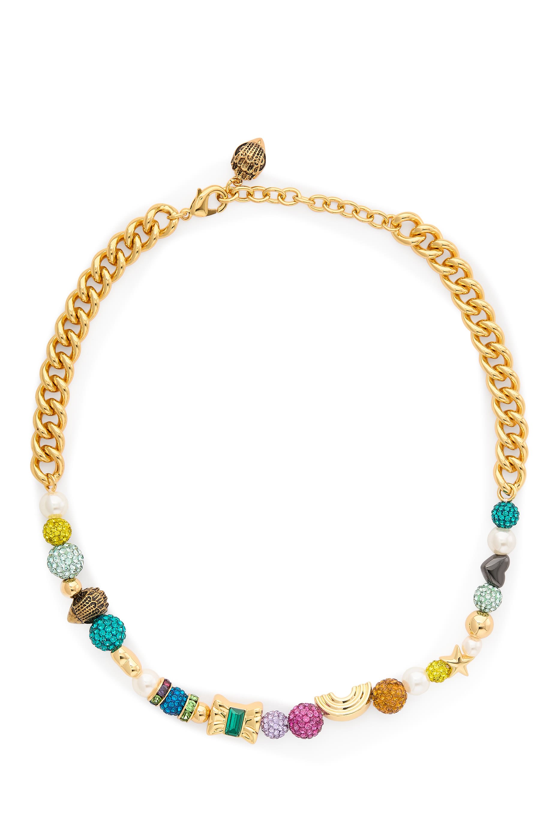 Pave Charm Necklace, Brass & Glass, Cubic Zirconia