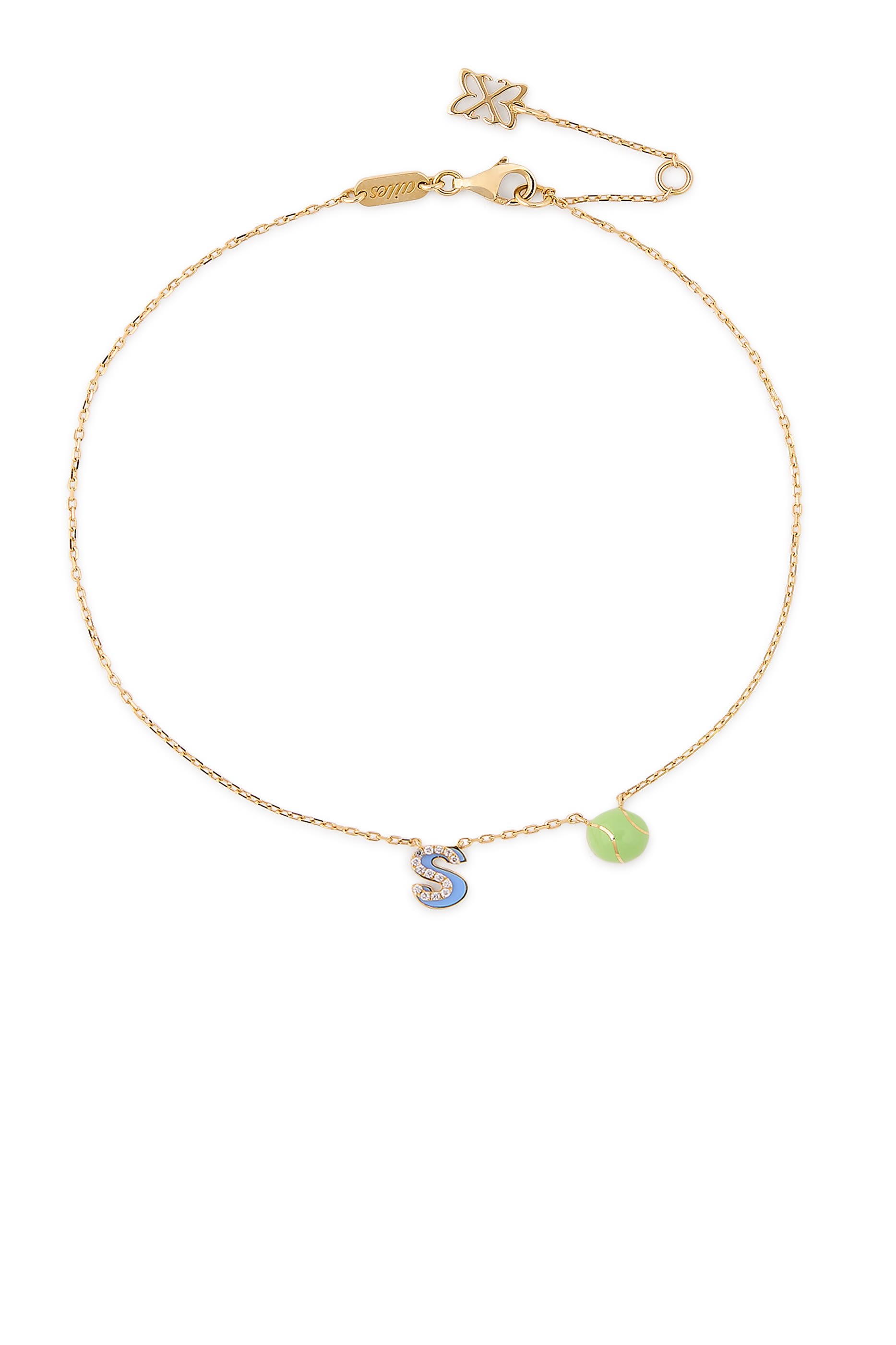 Letter &lsquo;S&rsquo; Tennis Anklet, 18k Yellow Gold & Enamel, Diamonds