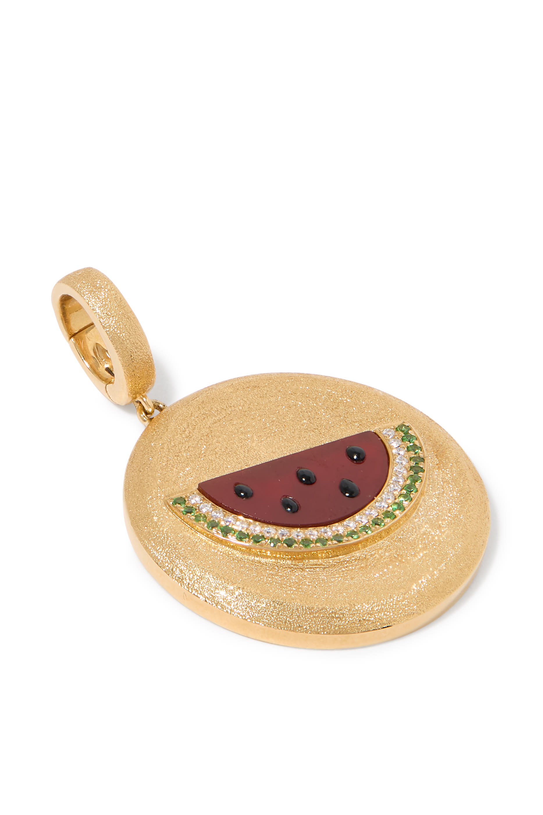  Watermelon Sands Charm, 18K Yellow Gold with Red Agate & Diamonds