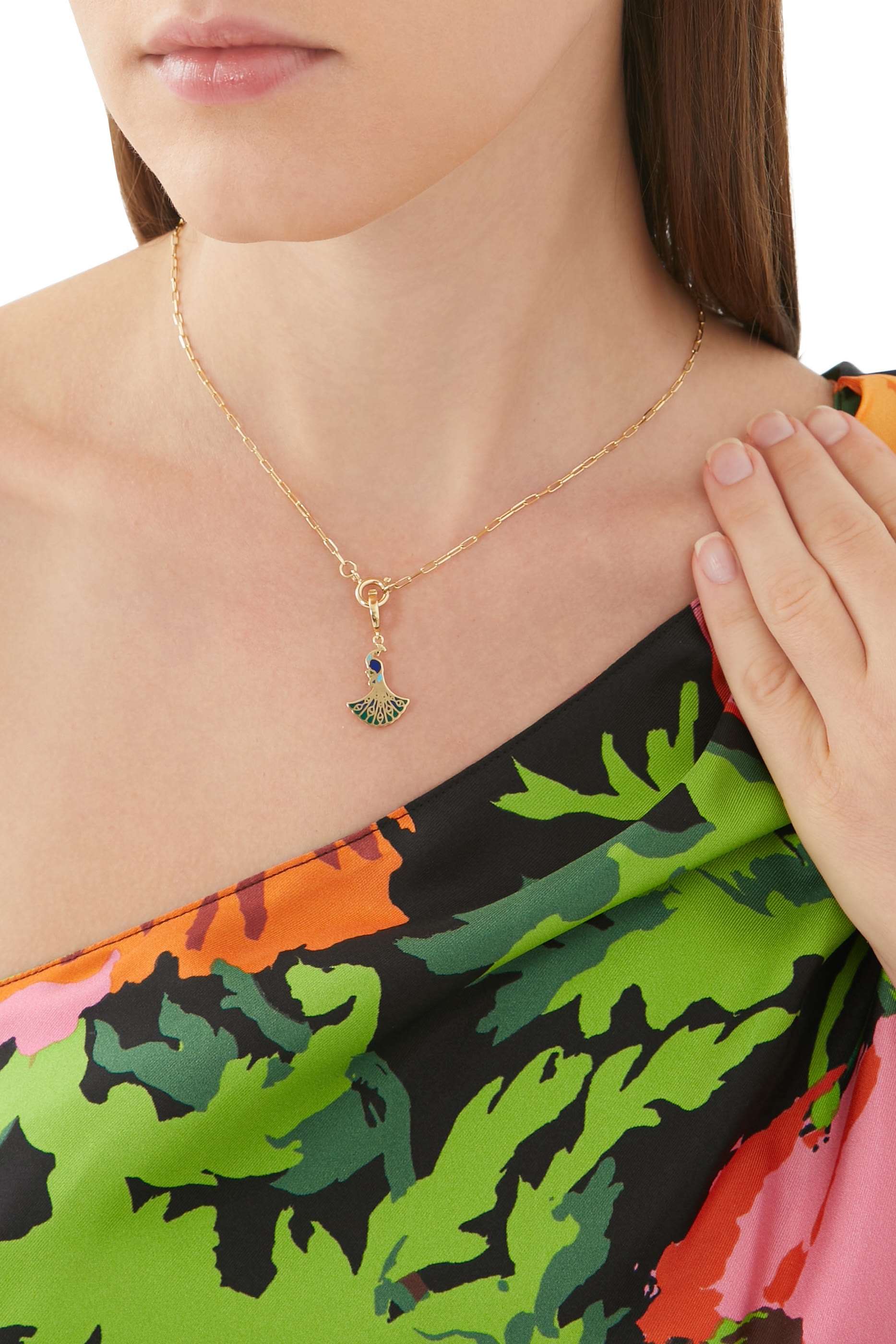 Enamel Blossoming Eye Charm, 18k Yellow Gold & Diamonds