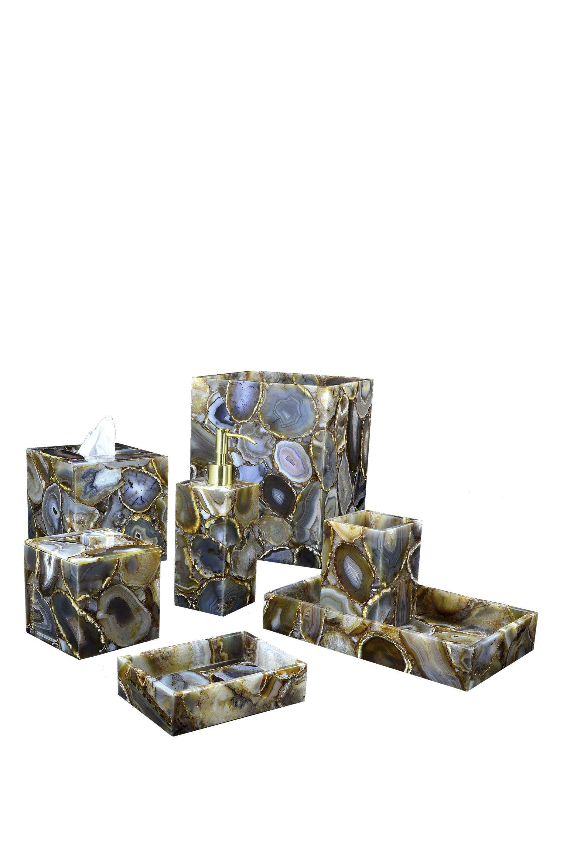 Semi Precious Agate Waste Basket