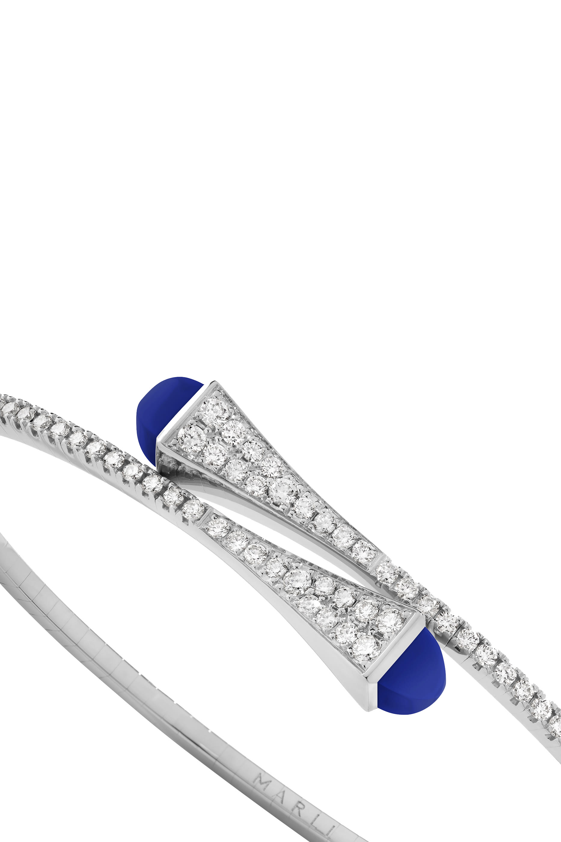 Cleo Slim Bangle, 18k White Gold with Lapis Lazuli & Diamonds
