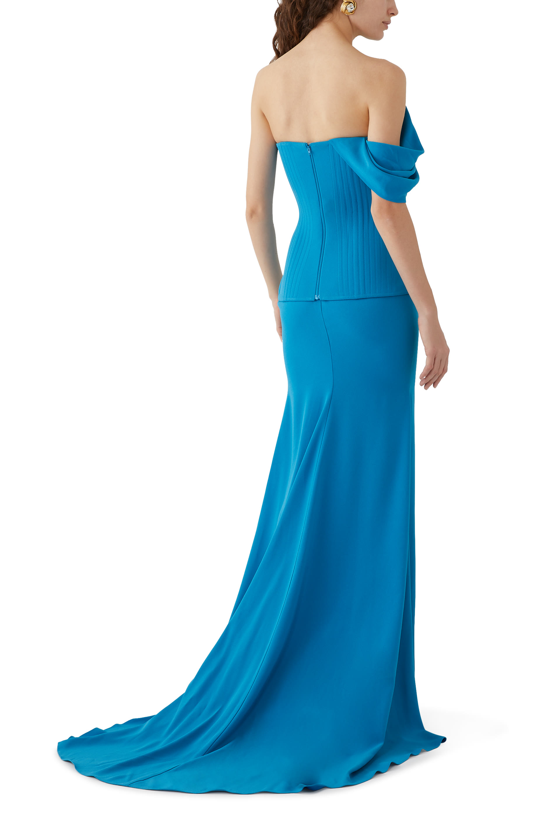 Draped Sleeve Longline Corset Gown