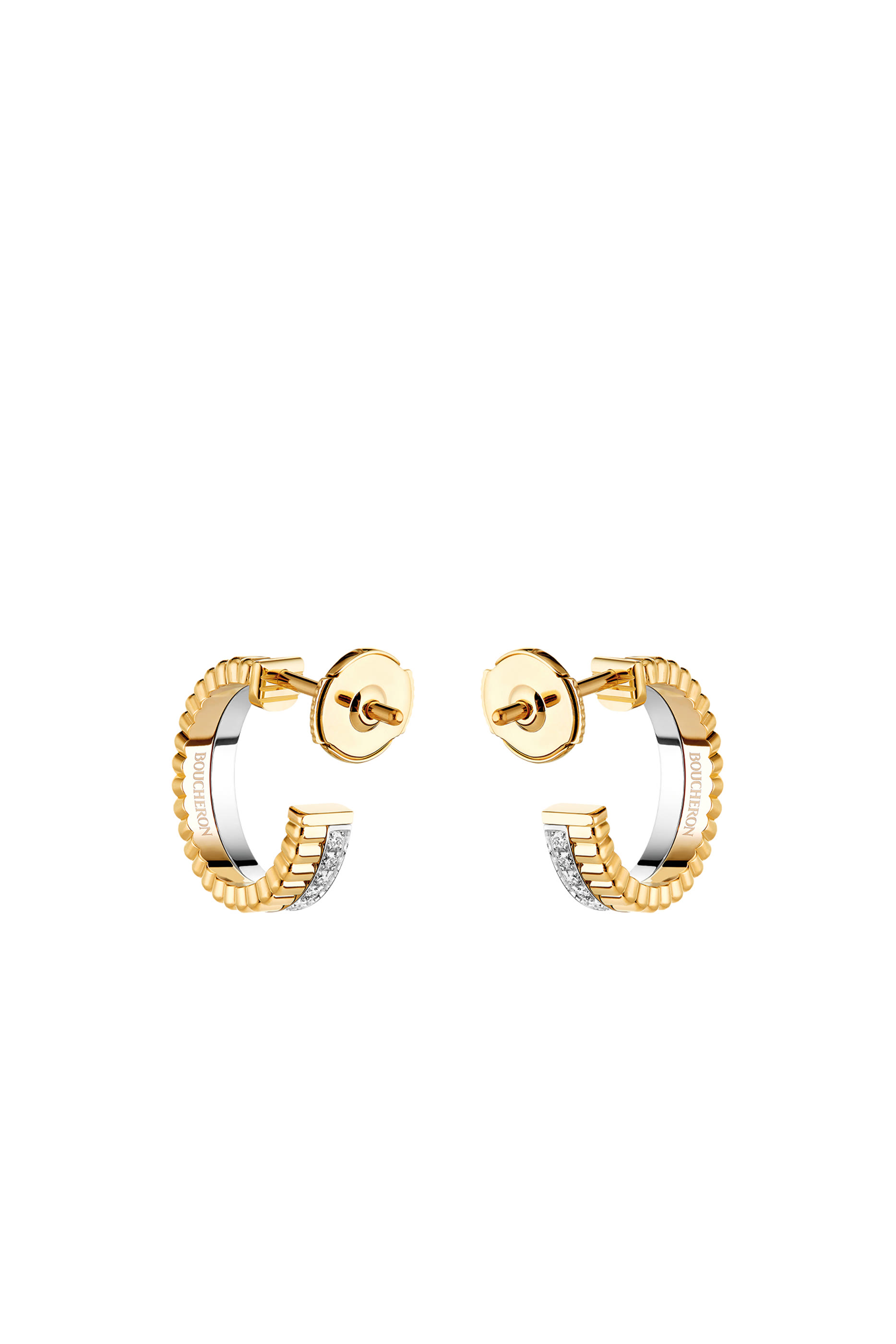 Quatre Hoop Earrings, 18k Mixed Gold & Diamonds
