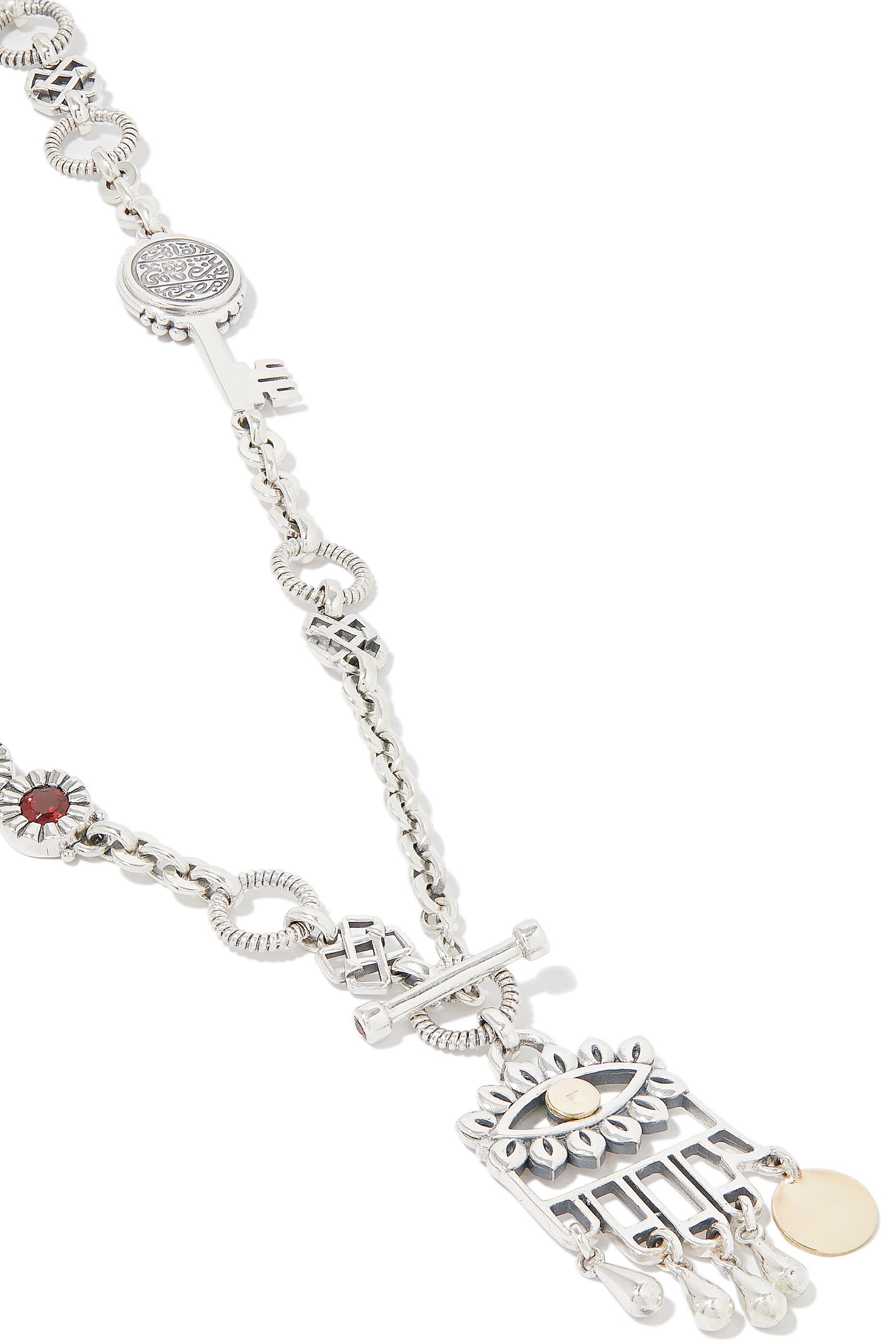 Multi-Wear Eye Necklace, Silver, 18k Gold & Garnet