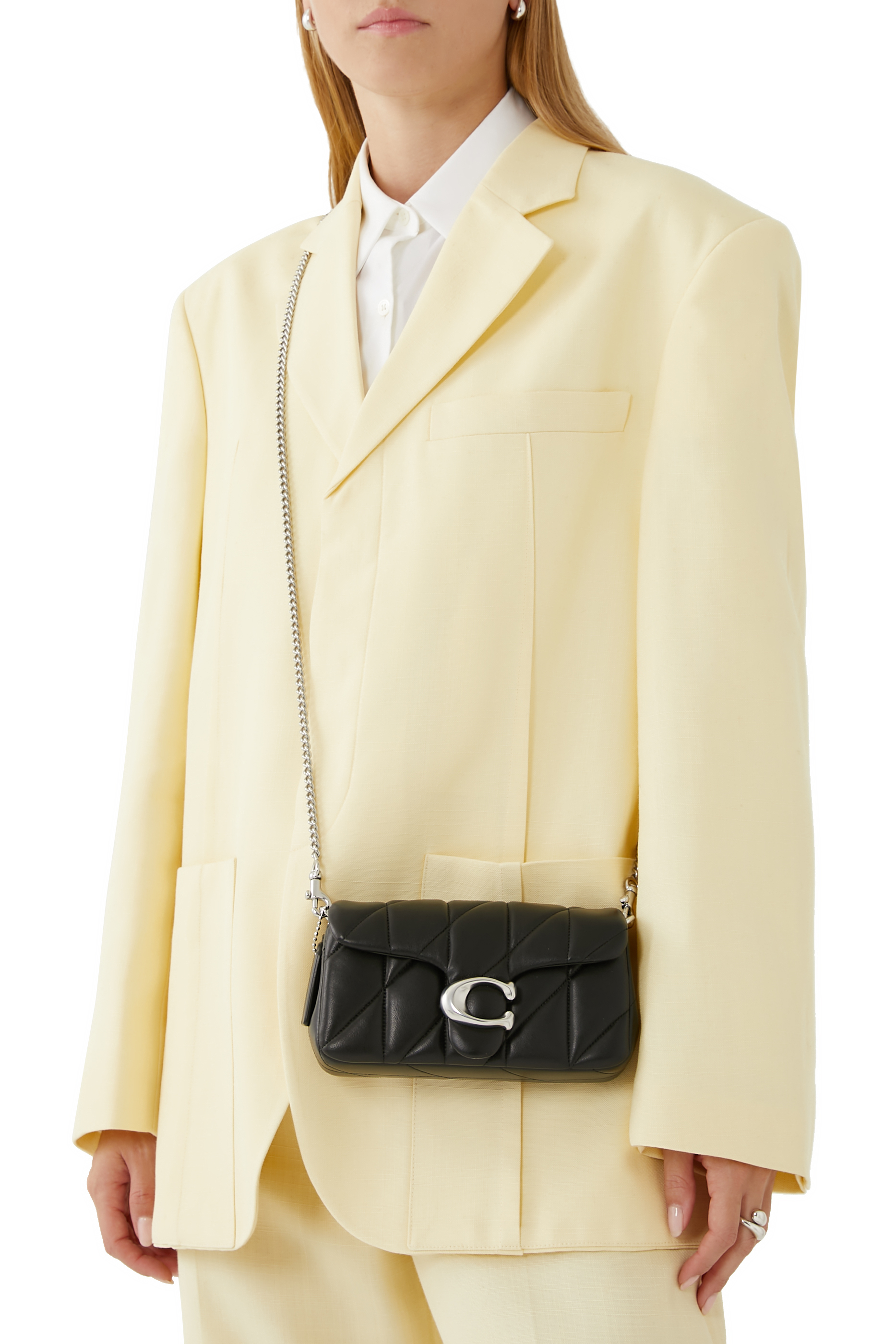 Quilted Pillow Leather Tabby Wristlet With Chain