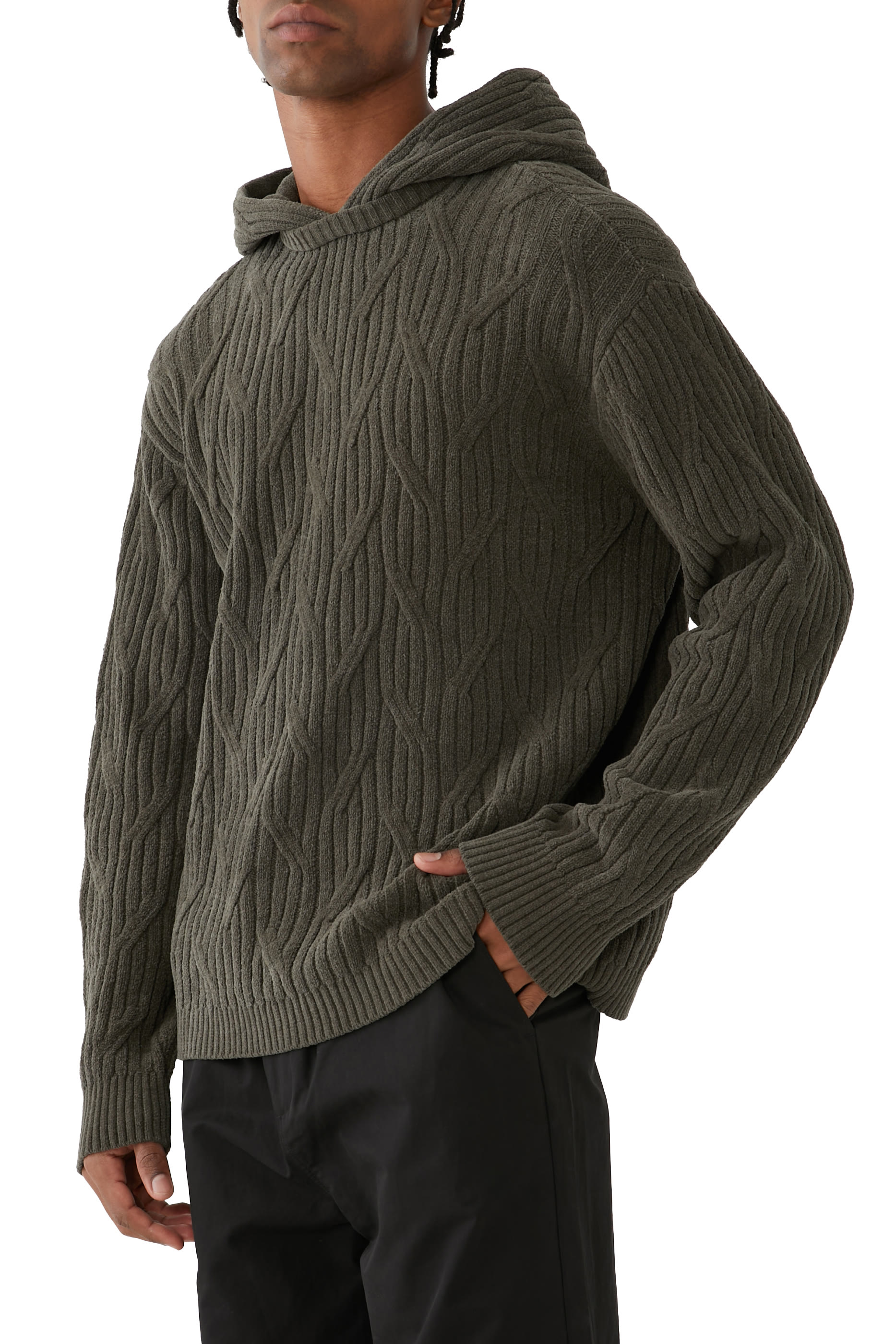 Cable-Knit Hooded Jumper