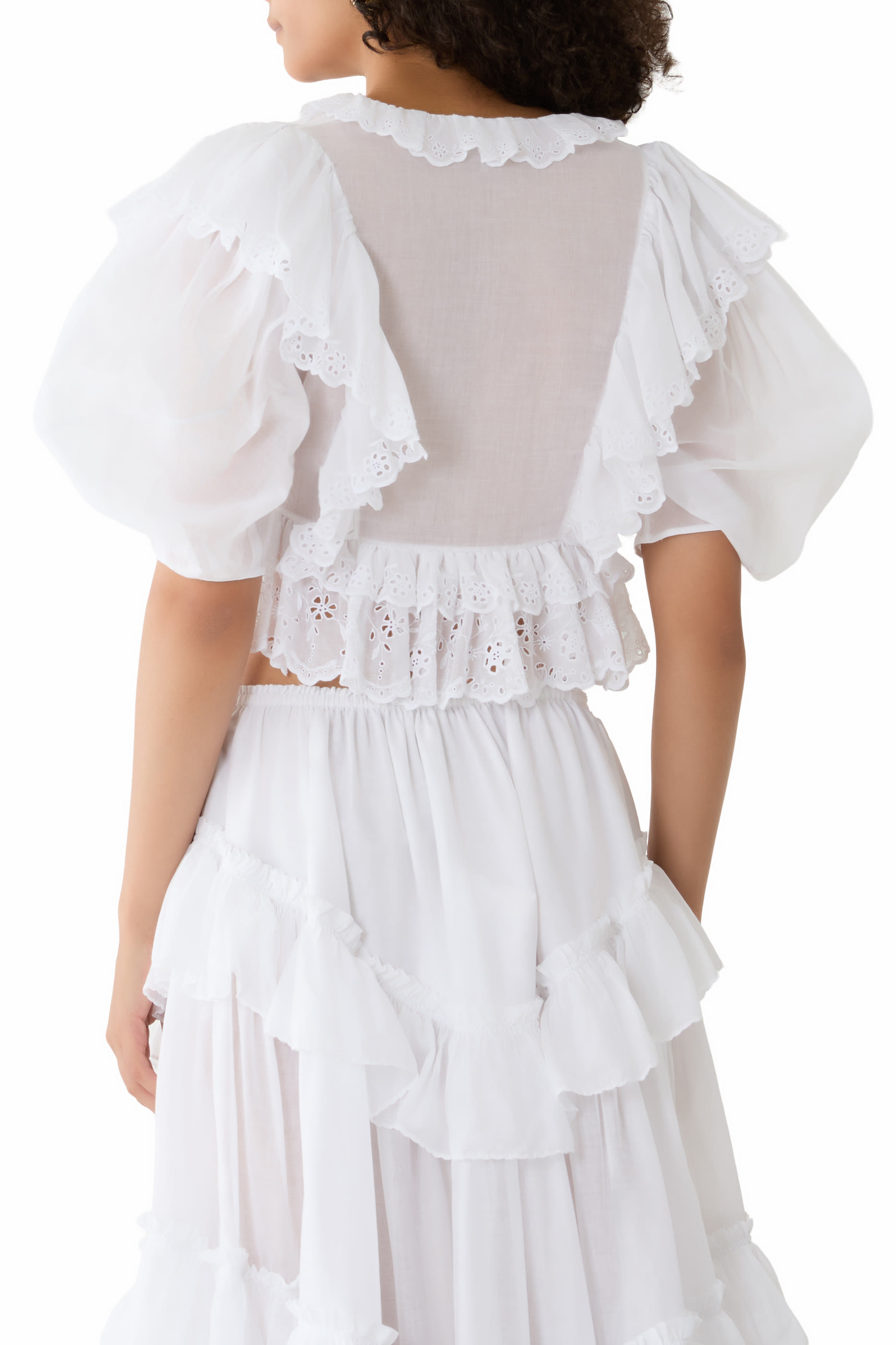 Cropped V-Neck Ruffled Top