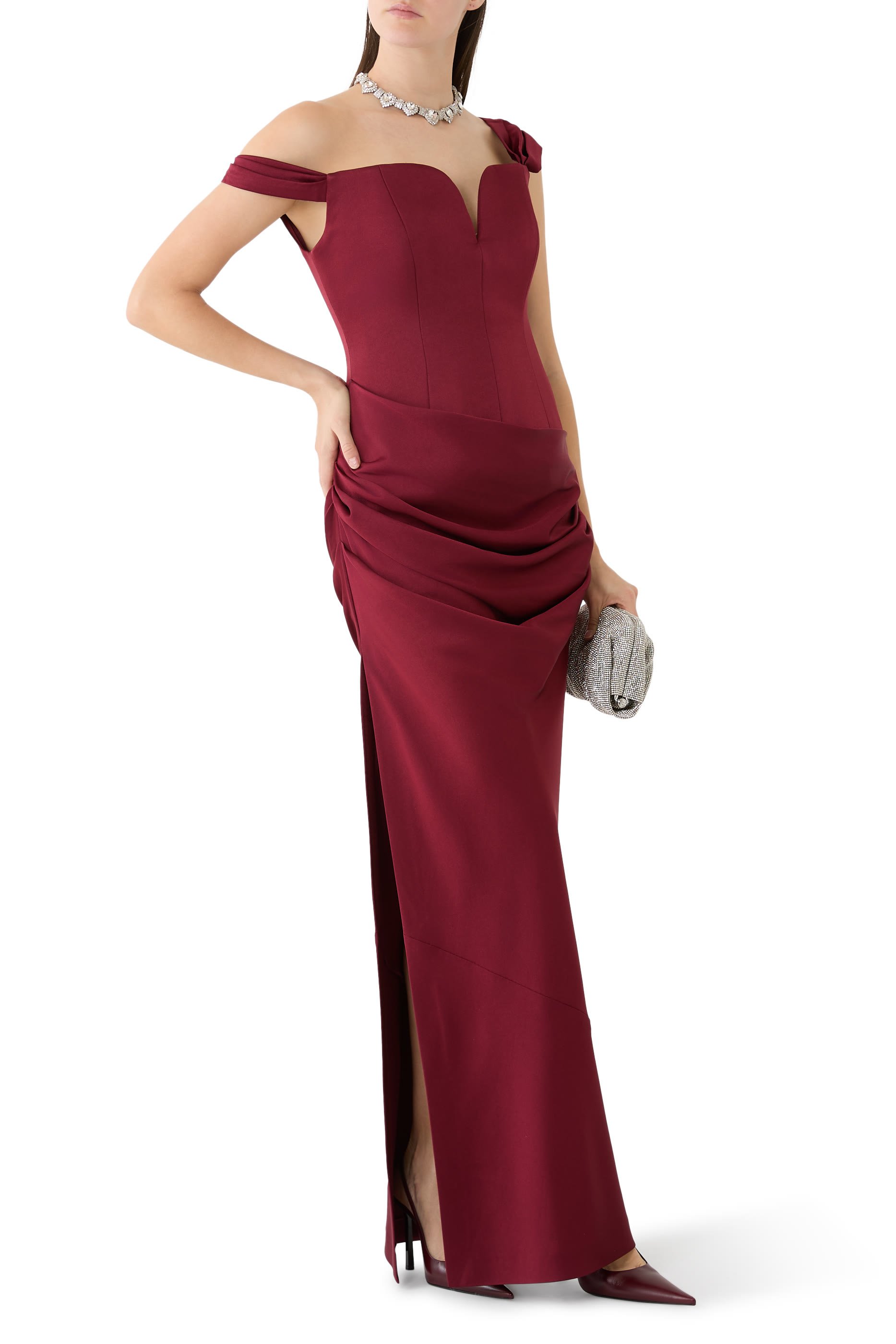 Longline Sweetheart Drape Column Gown