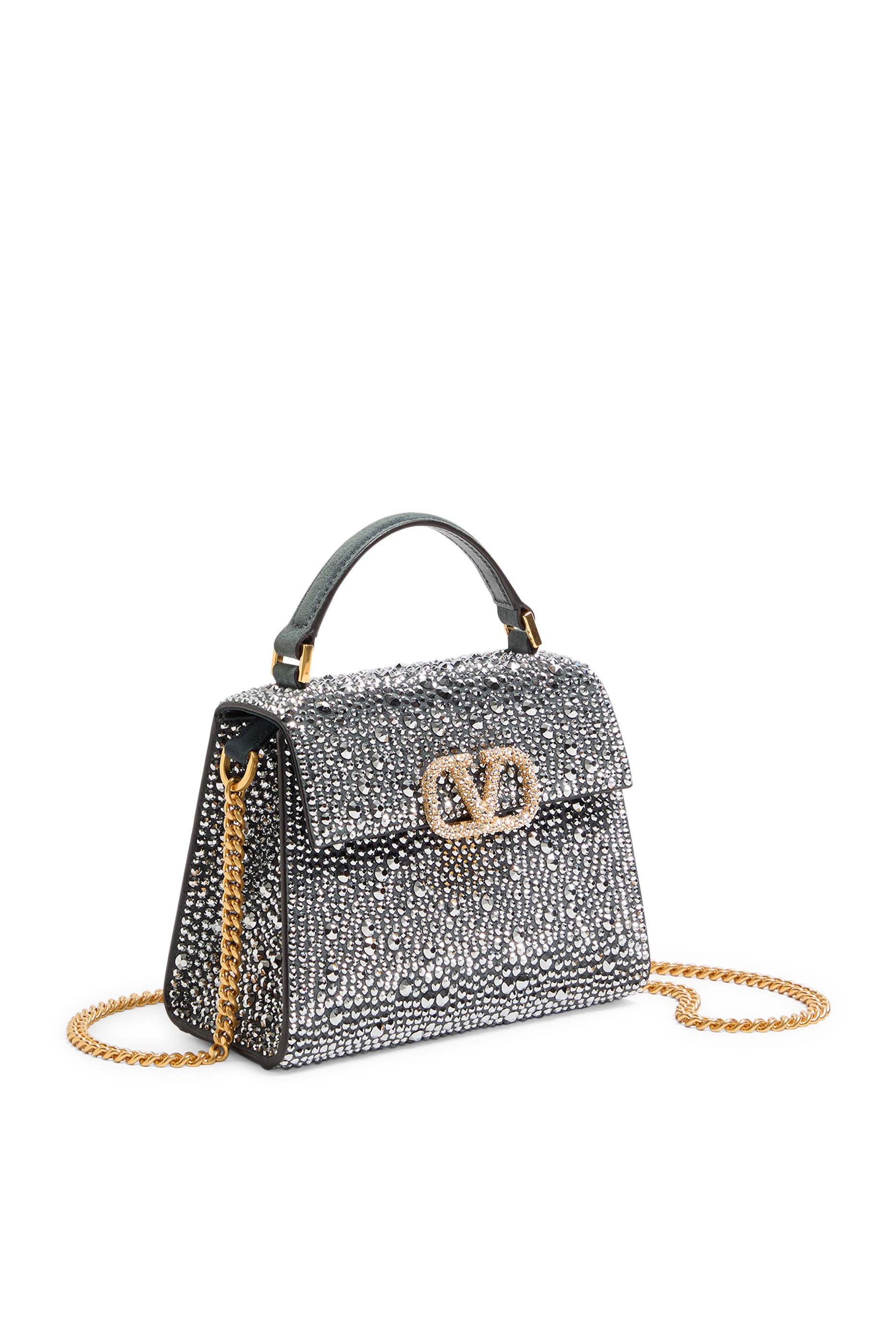 Rhinestones and Jewel Logo Mini VSling Handbag