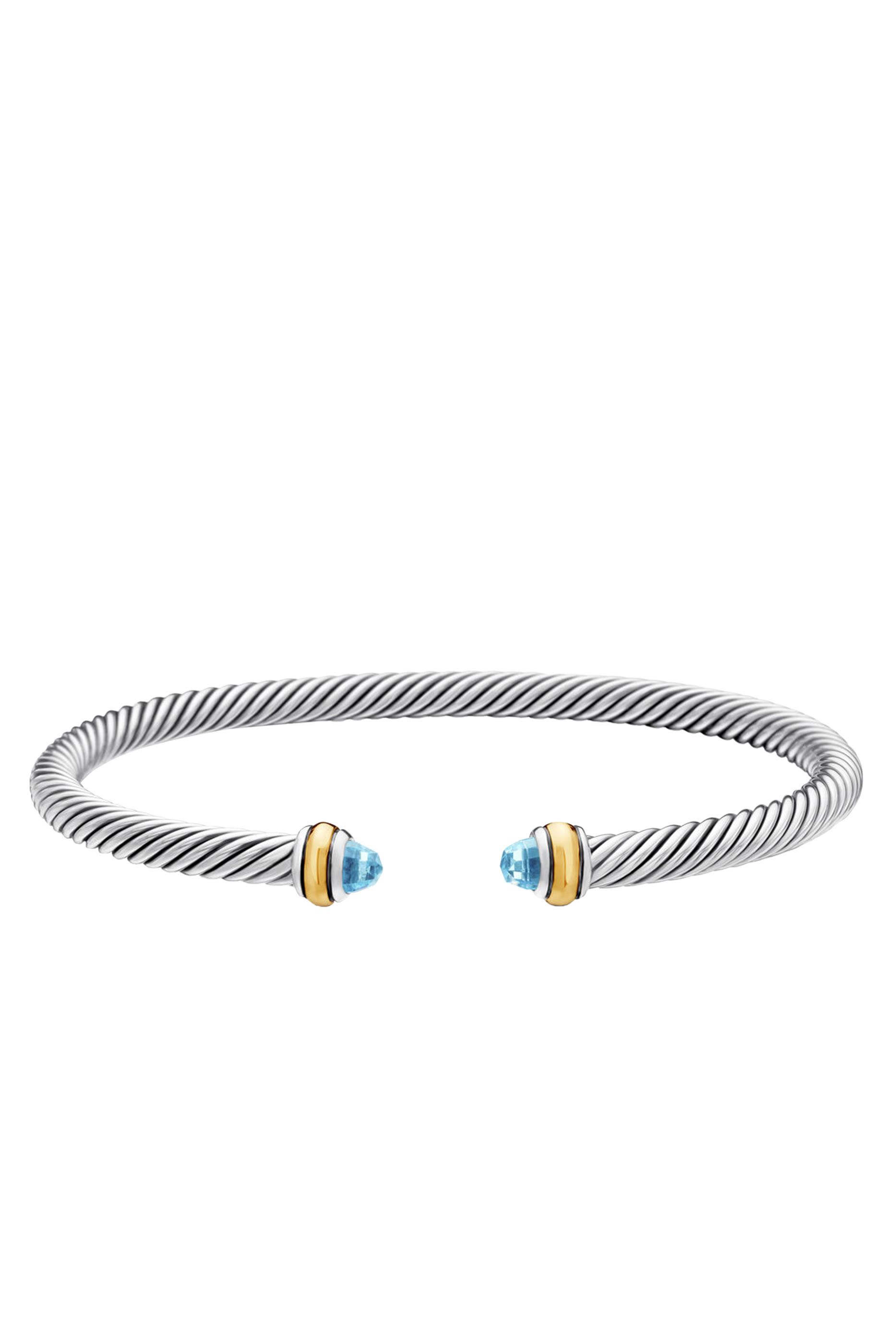 Classic Cable Bracelet, 18K Yellow Gold with Sterling Silver & Blue Topaz