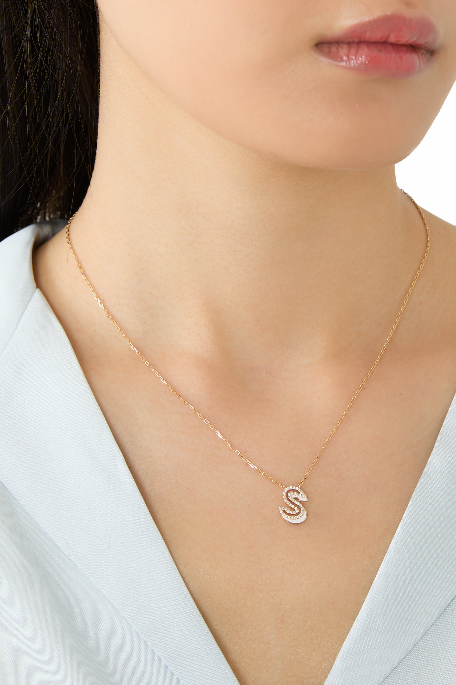 Letter &lsquo;S&rsquo; Mini Necklace, 18k Yellow Gold & Enamel, Diamonds