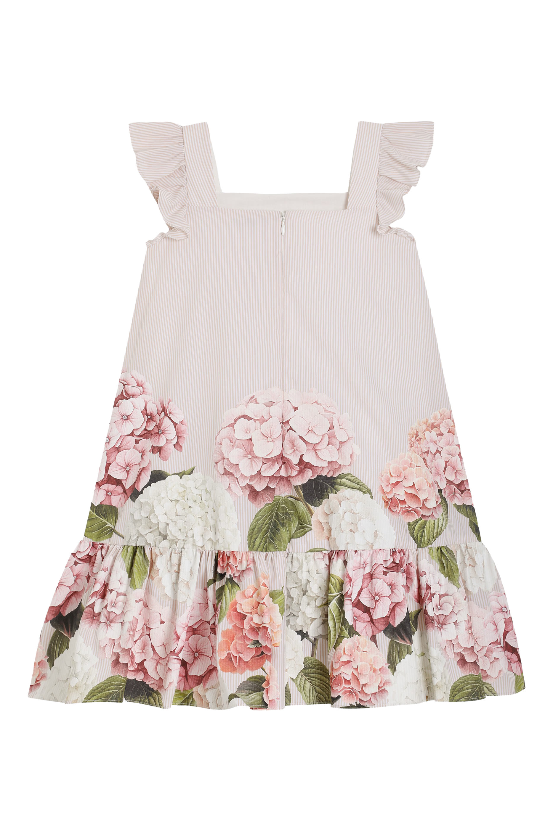 Kids Hydrangea-Print Stripe Cotton Canvas Dress 