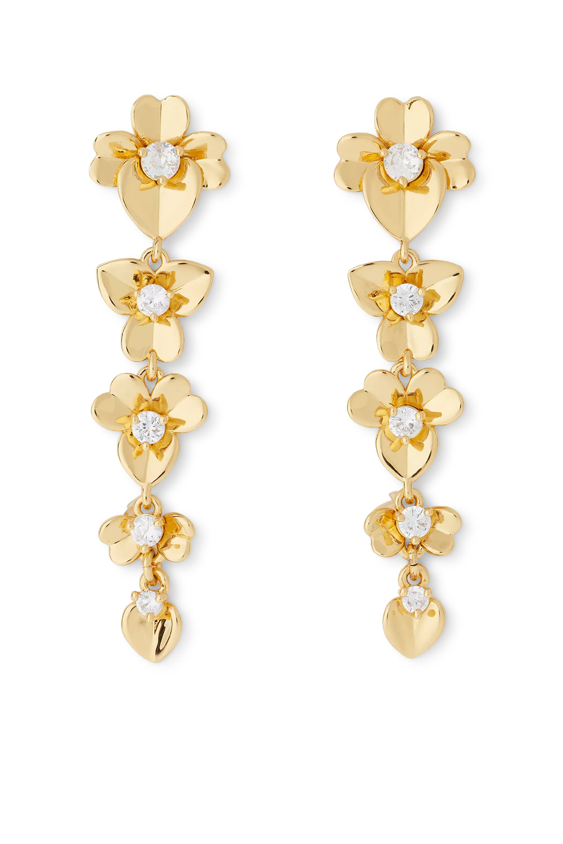 Precious Pansy Linear Earrings, Plated Metal & Cubic Zirconia, Titanium Posts