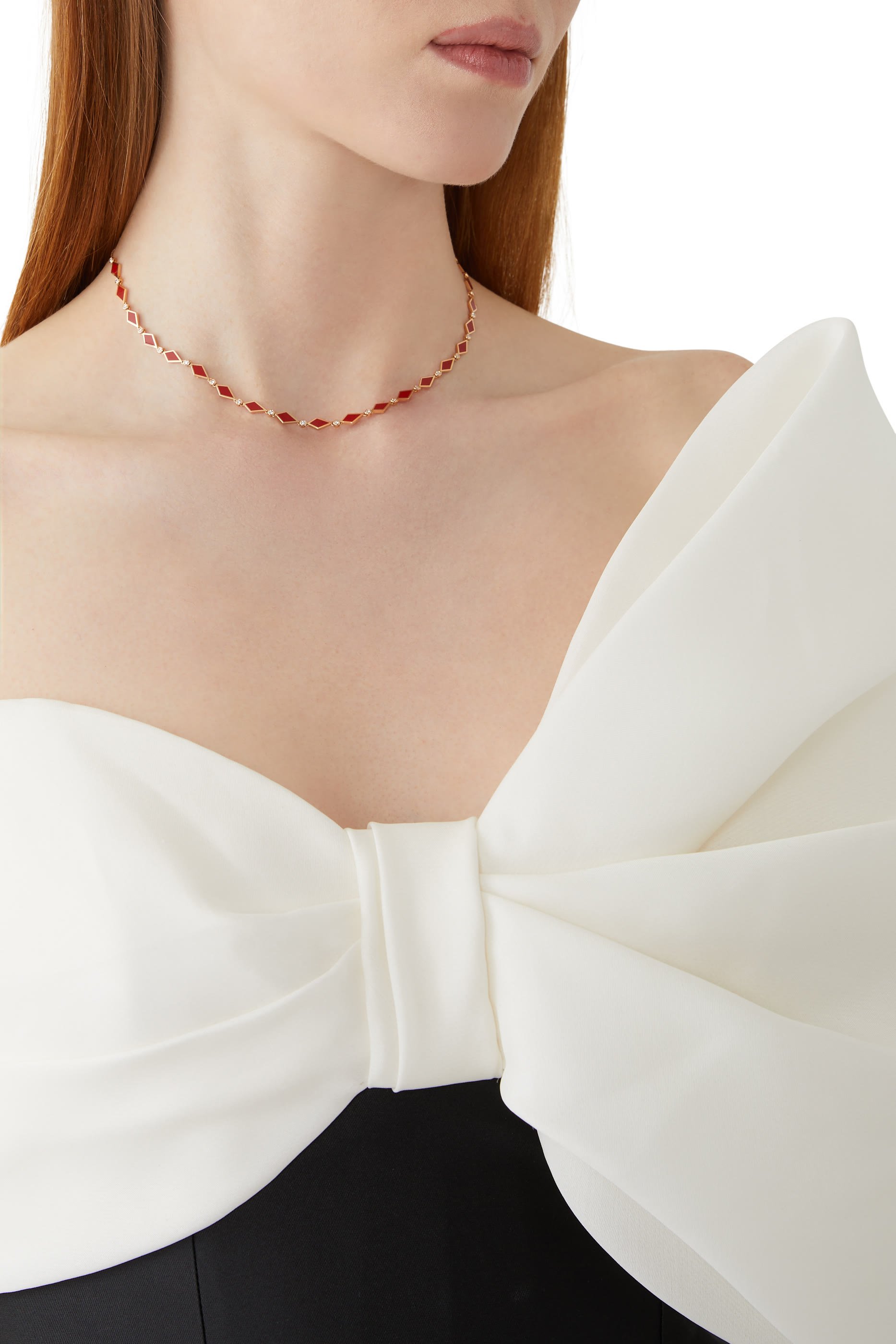 Mosaic Necklace, 18k Rose Gold with Red Enamel & Diamonds