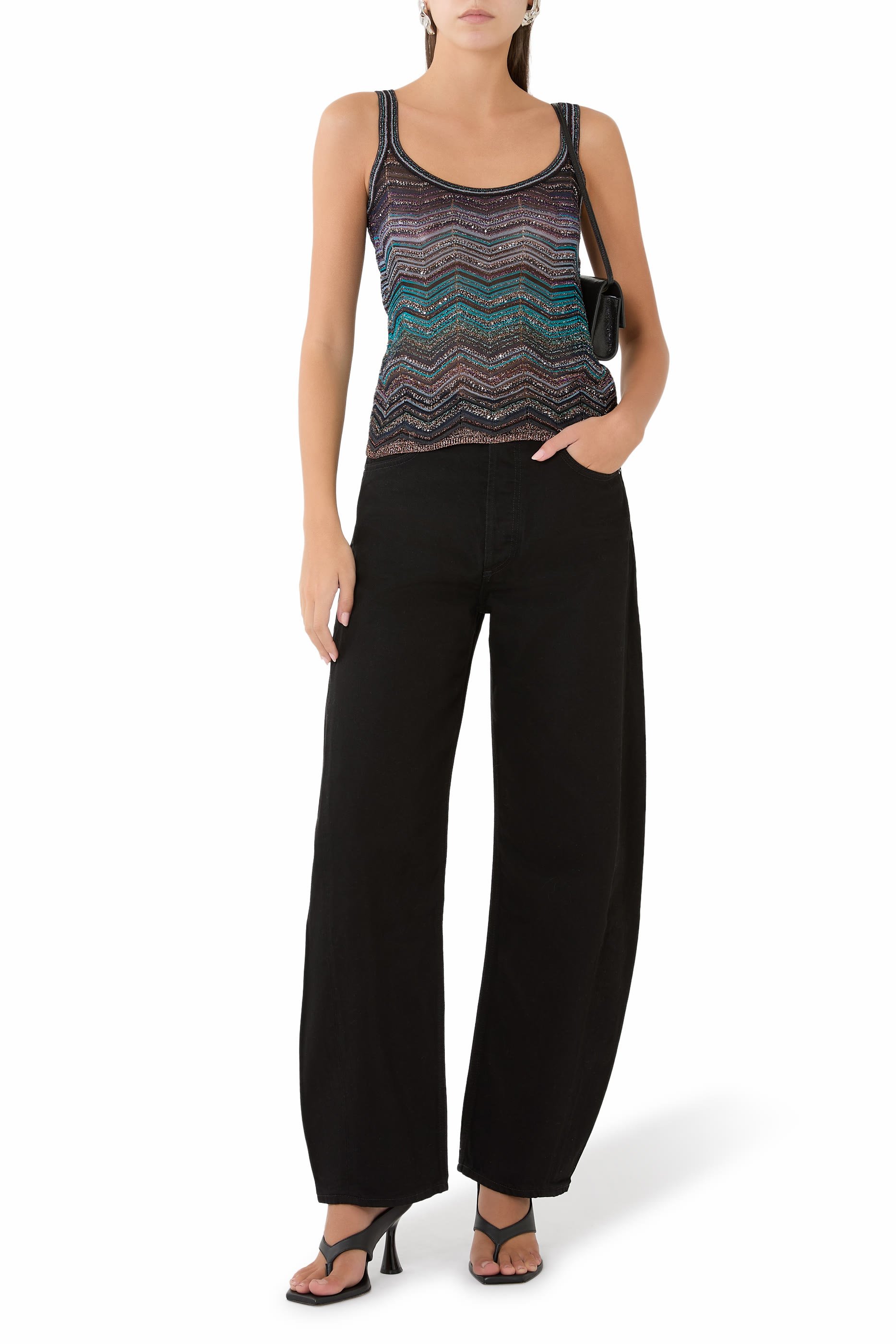 Chevron Lam&eacute; Viscose Sleeveless Crewneck Top 