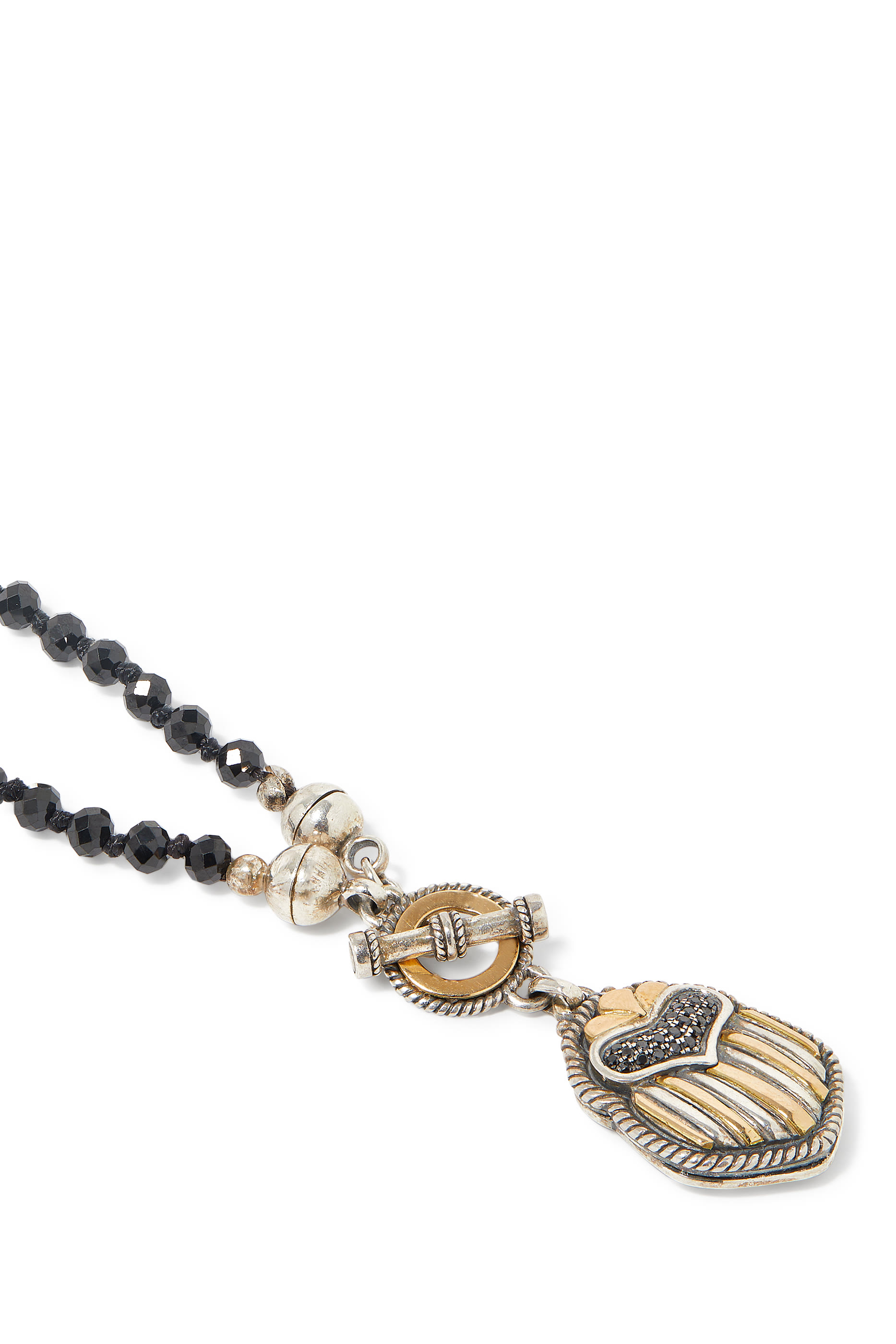 Multi-Wear Scarab Necklace, 18k Gold with Sterling Silver, Black Onyx & Black Diamonds