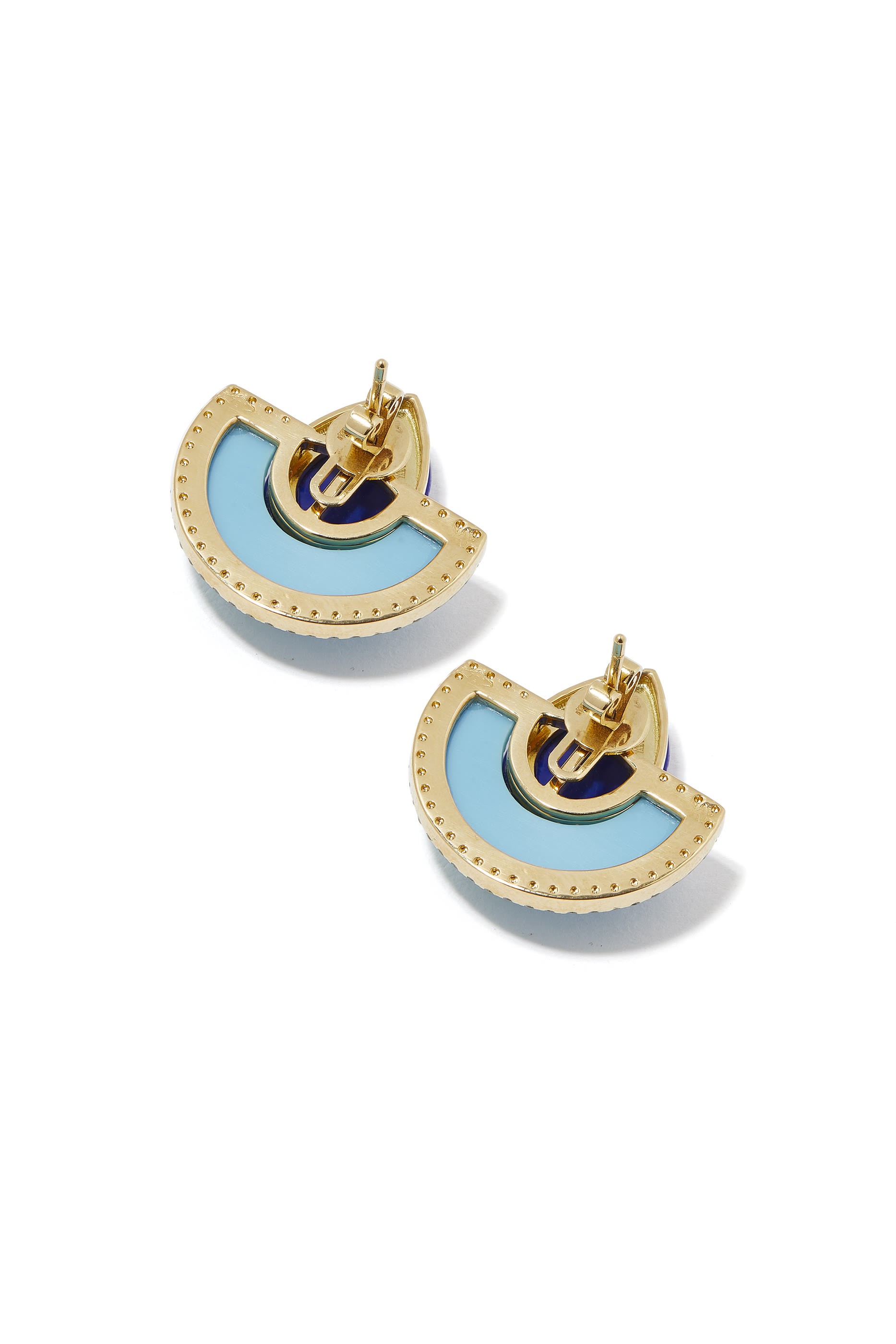 Bond Street Small Fan Earrings, 18k Yellow Gold with Diamonds, Turquoise & Lapis Stones