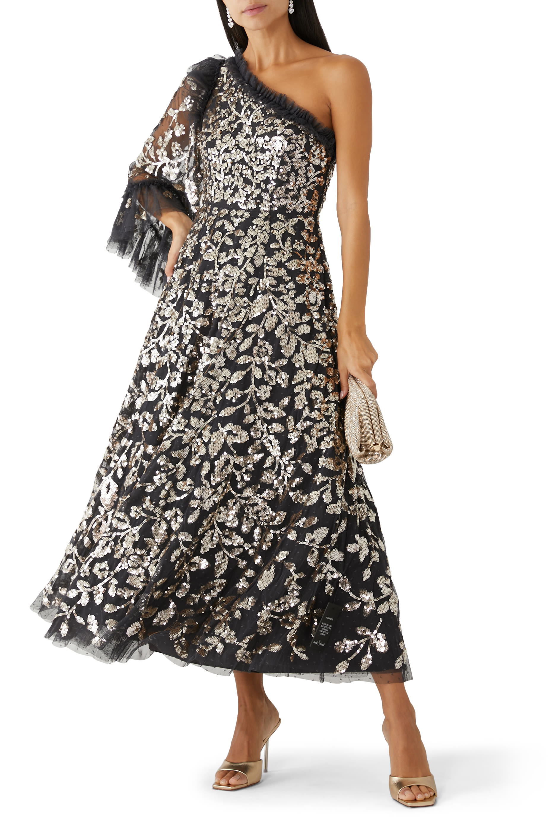 Falling Leaves One-Shoulder Ankle Gown