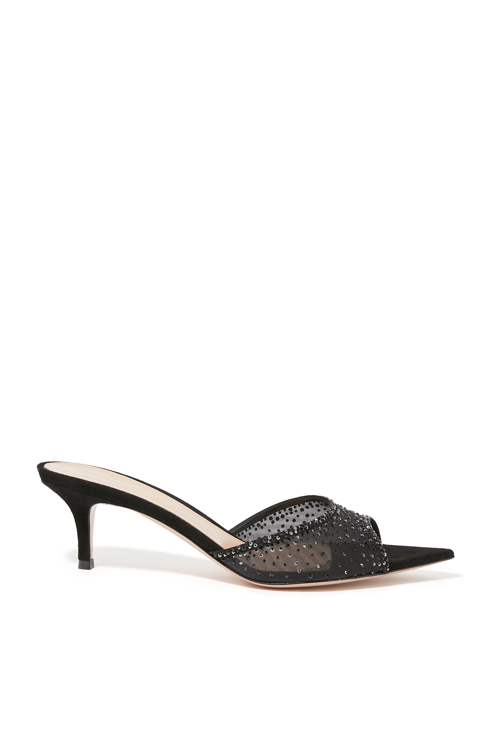 Rania 55 Suede Organza Embellished Mules